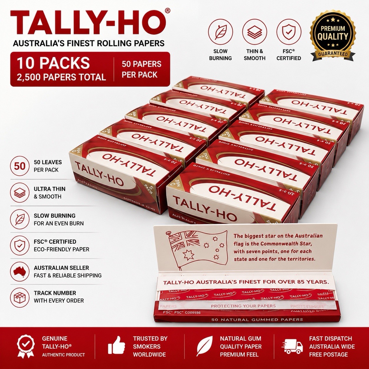 10x Tally-Ho 5 Pack Rolling Papers 2500 Papers Total Genuine AU Seller Fast Post 10x Tally-Ho 5 Pack Rolling Papers 2500 Papers Total Genuine AU Seller Fast Post
