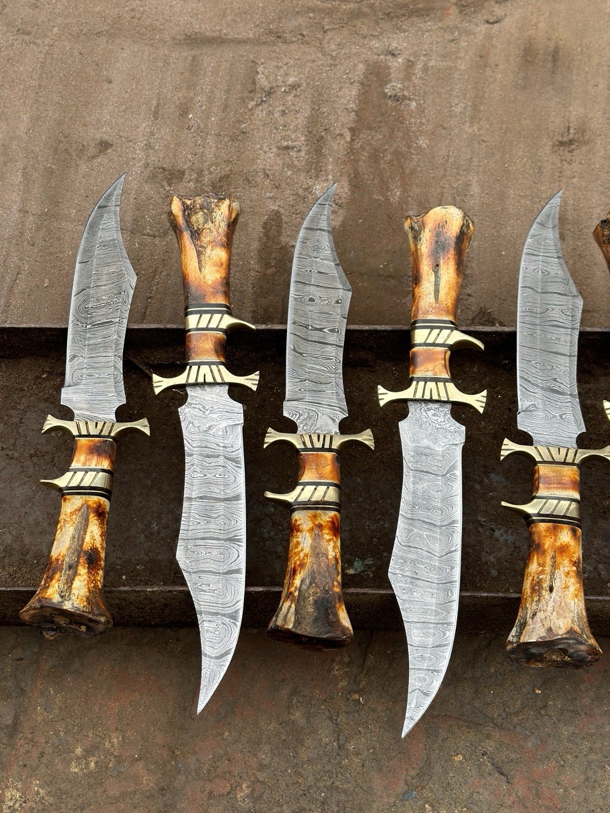 5 BEAUTIFUL CUSTOM HAND MADE DAMASCUS STEEL HUNTING BOWIE KNIVES CAMEL BONE 5 BEAUTIFUL CUSTOM HAND MADE DAMASCUS STEEL HUNTING BOWIE KNIVES CAMEL BONE