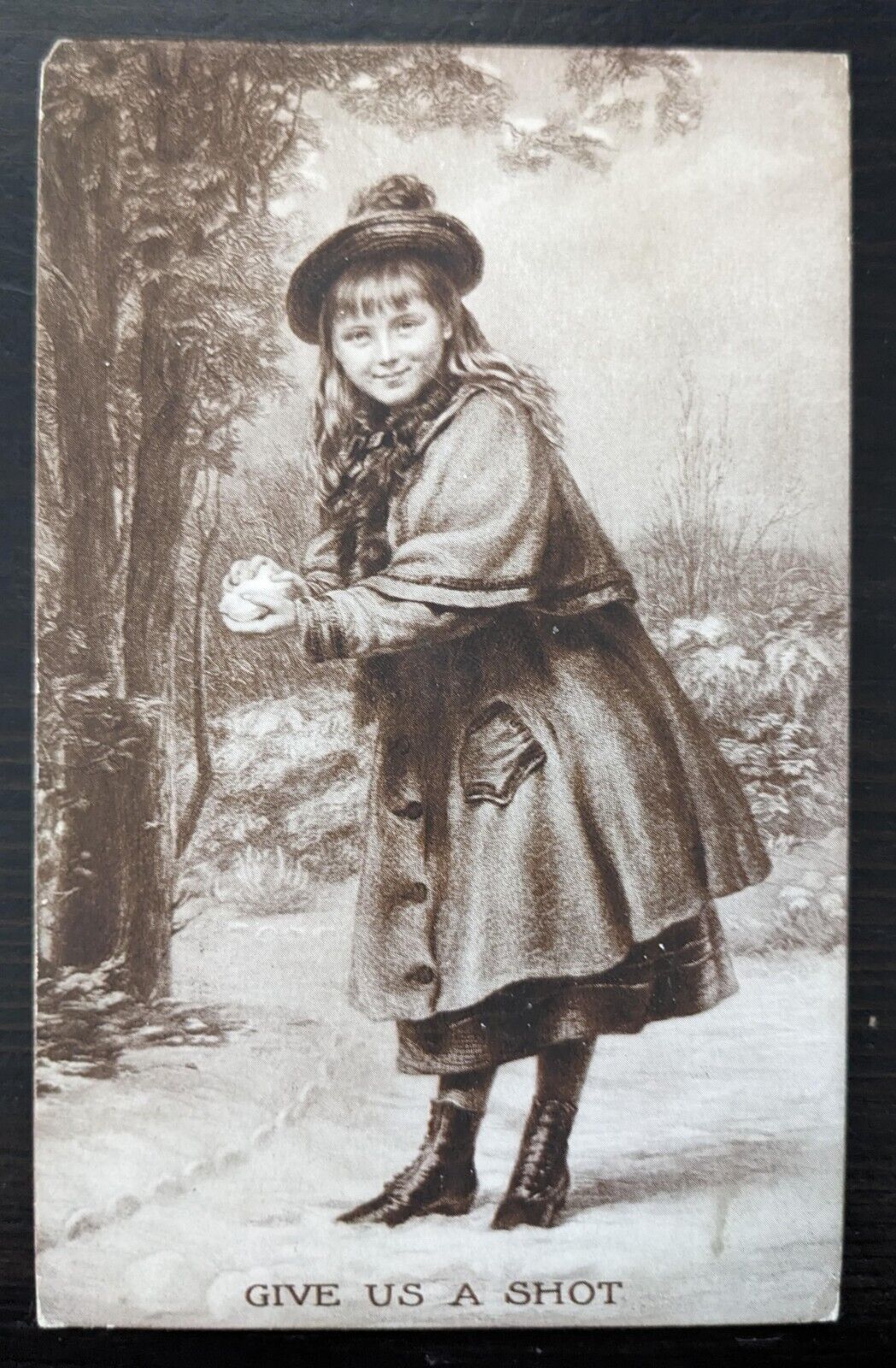 Cute Young Girl Ready to Throw Snowball Famous Picture Series Sheahan Postcard