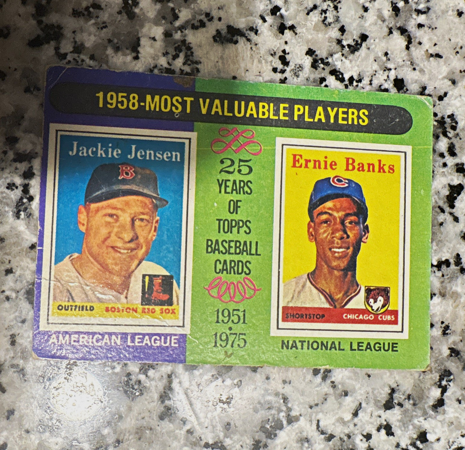 Topps 1958 Topps Baseball #196 Most Valuable Players Ernie Banks Jackie Jensen Topps 1958 Topps Baseball #196 Most Valuable Players Ernie Banks Jackie Jensen