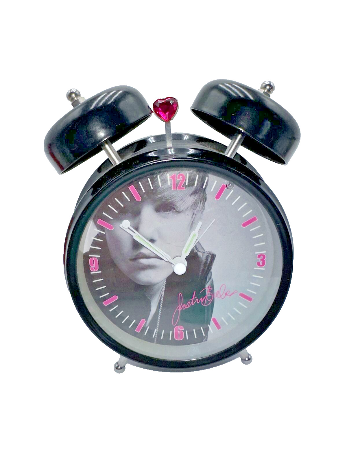 Justin Bieber Alarm Clock Twin Bell Style - Black w/ Pink Accents - Tested Works