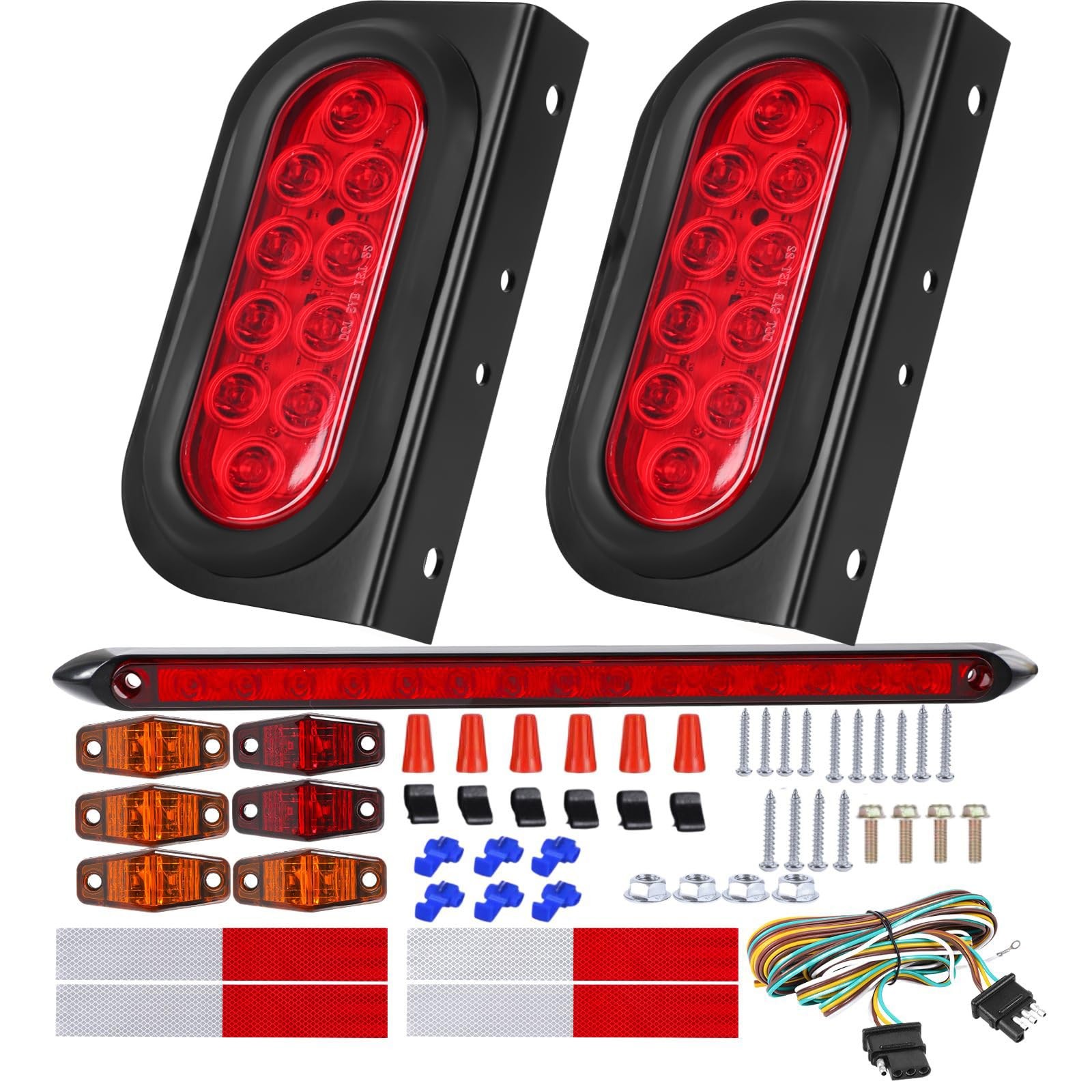 2 Pack 6" Oval LED Trailer Tail Lights Kit 25ft Wiring 13.7" Light Bar 6 Markers 2 Pack 6" Oval LED Trailer Tail Lights Kit 25ft Wiring 13.7" Light Bar 6 Markers