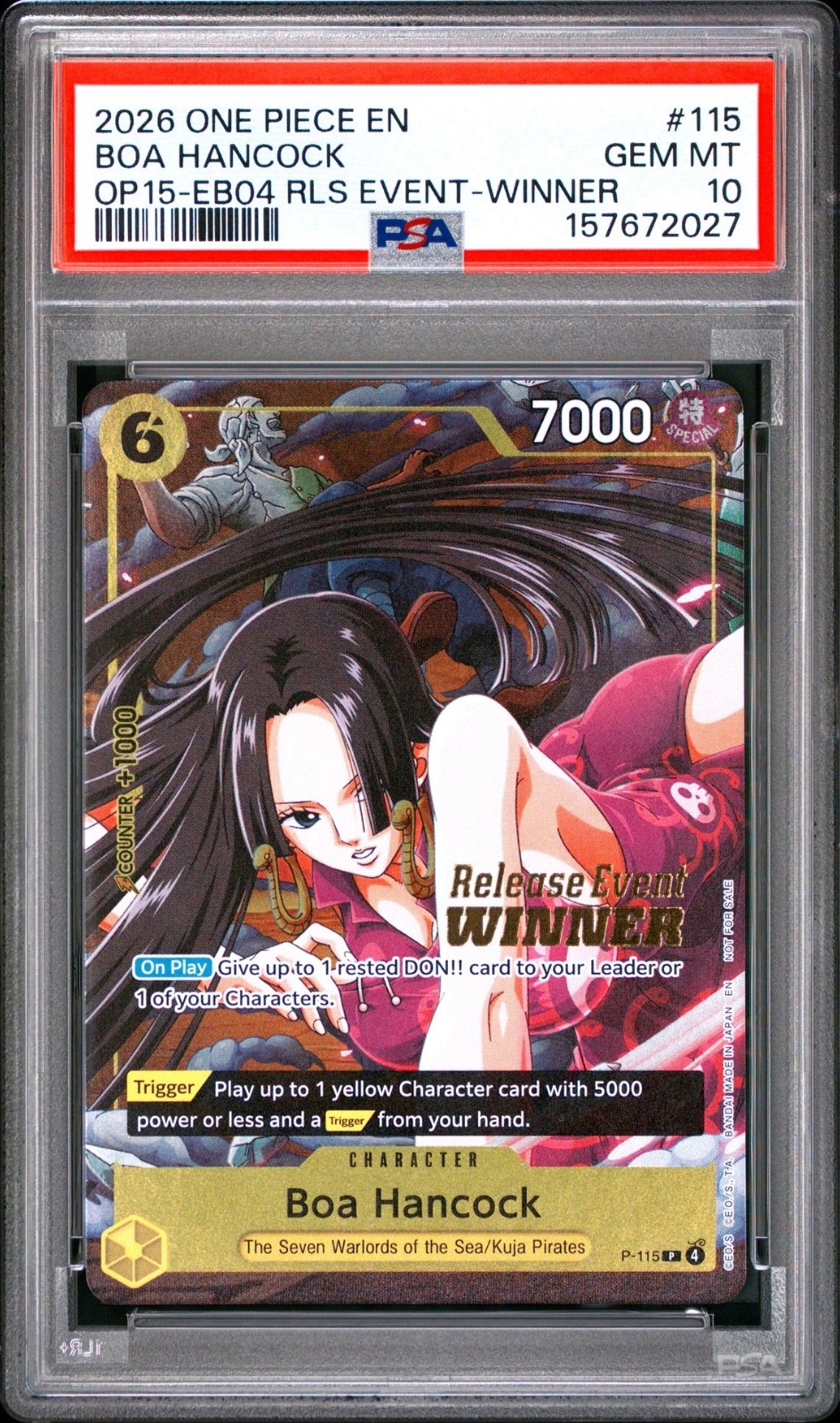 2026 ONE PIECE PROMOS #115 BOA HANCOCK RELEASE EVENT WINNER PSA 10 2026 ONE PIECE PROMOS #115 BOA HANCOCK RELEASE EVENT WINNER PSA 10