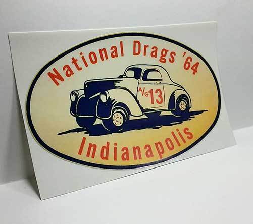 NATIONAL DRAGS '64 INDIANAPOLIS Vintage Style DECAL / STICKER, rat rod, racing