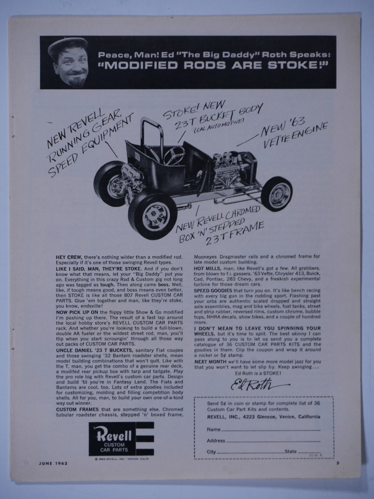 1963 Revell Custom Car Parts Boss Hot Rod Vintage Original Print Ad 1963 Revell Custom Car Parts Boss Hot Rod Vintage Original Print Ad