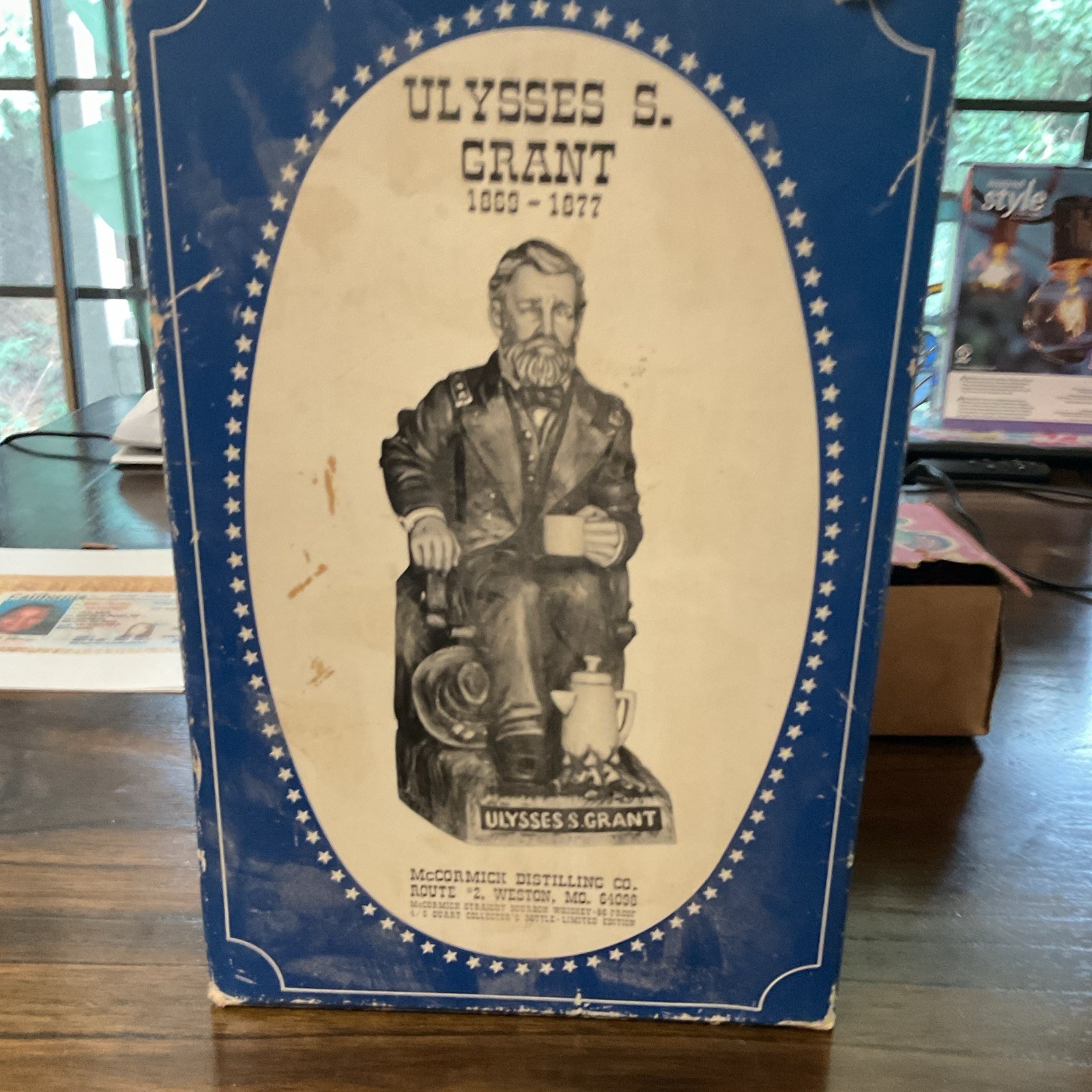 McCormick Distilling Co. Ulysses S. Grant Distillery Decanter w/ Box Blue/White McCormick Distilling Co. Ulysses S. Grant Distillery Decanter w/ Box Blue/White