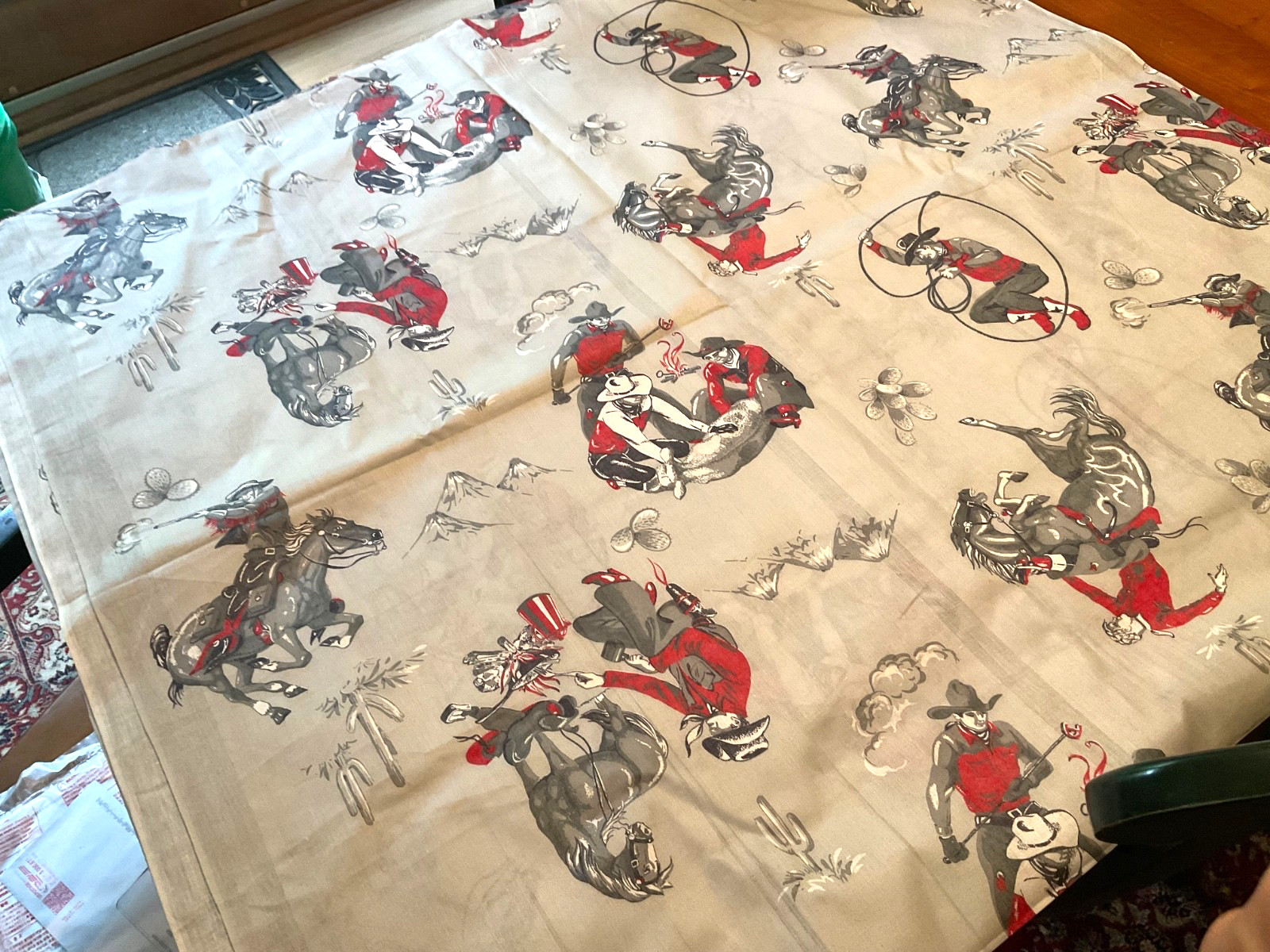 VTG 50-60's Western Cowboy Ranch Cattle Horse Cotton Fabric 38" x 144" VTG 50-60's Western Cowboy Ranch Cattle Horse Cotton Fabric 38" x 144"