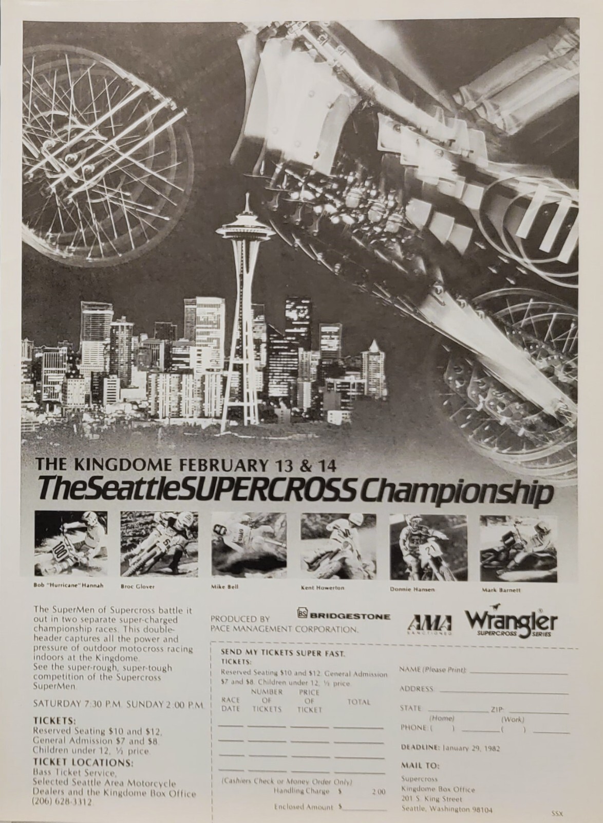 1982 Seattle Supercross Championship Kingdome Race Print Ad Wrangler Bob Hannah 1982 Seattle Supercross Championship Kingdome Race Print Ad Wrangler Bob Hannah