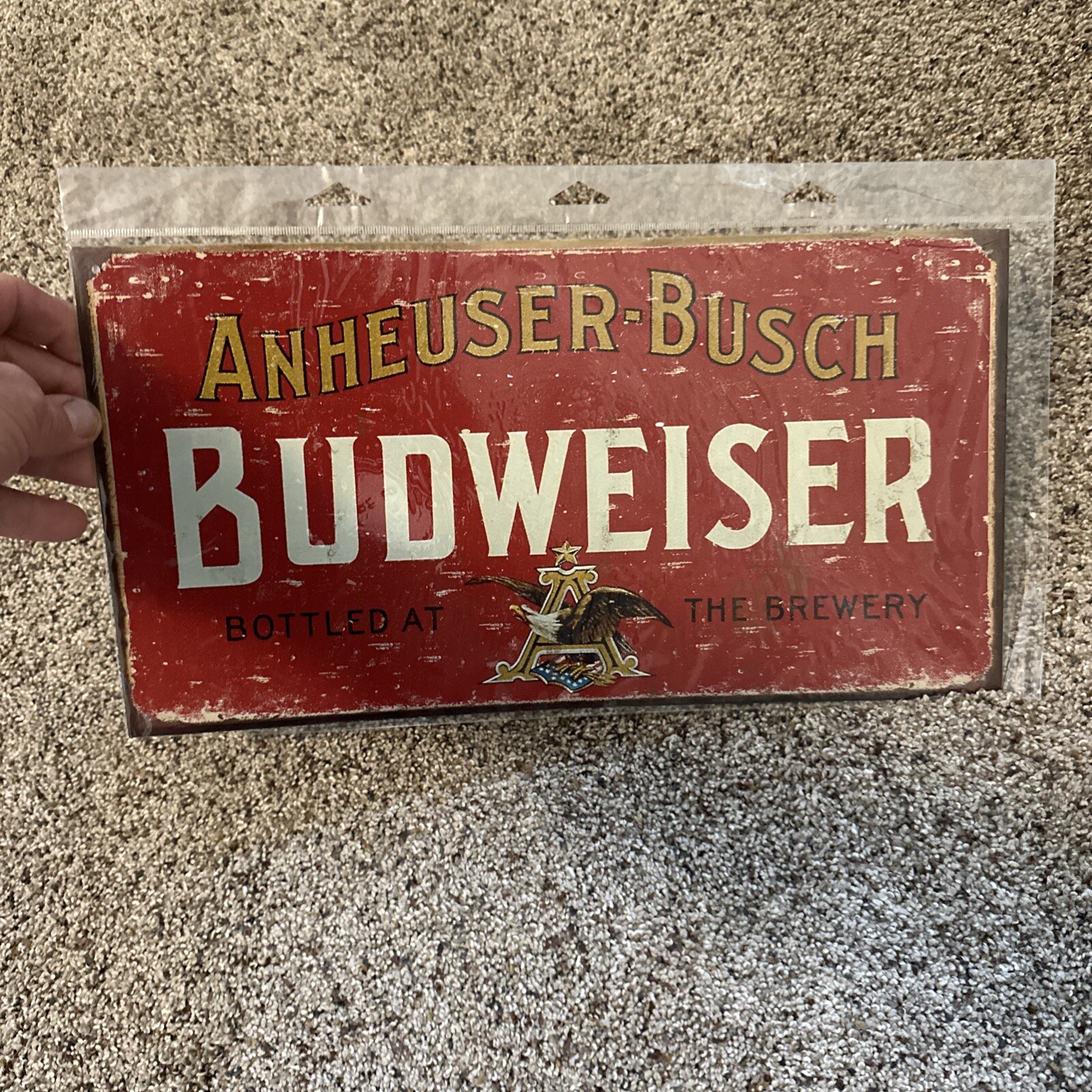 Anheuser-Busch Budweiser Beer Metal Sign Bottled At The Brewery Antique Look