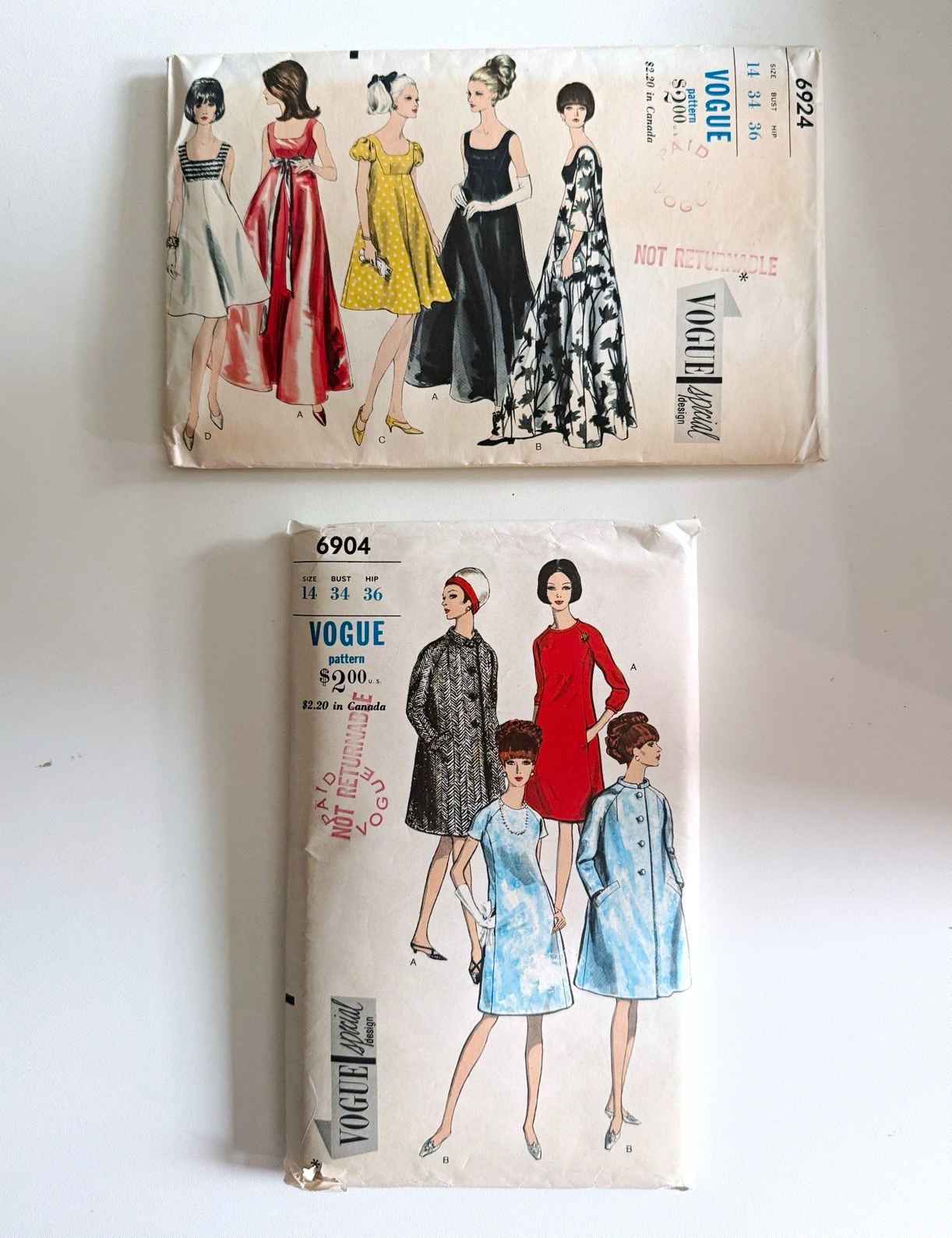 Vintage 60s Vogue Sewing Patterns Special Design Women’s Dress Lot 6924 6904 Vintage 60s Vogue Sewing Patterns Special Design Women’s Dress Lot 6924 6904
