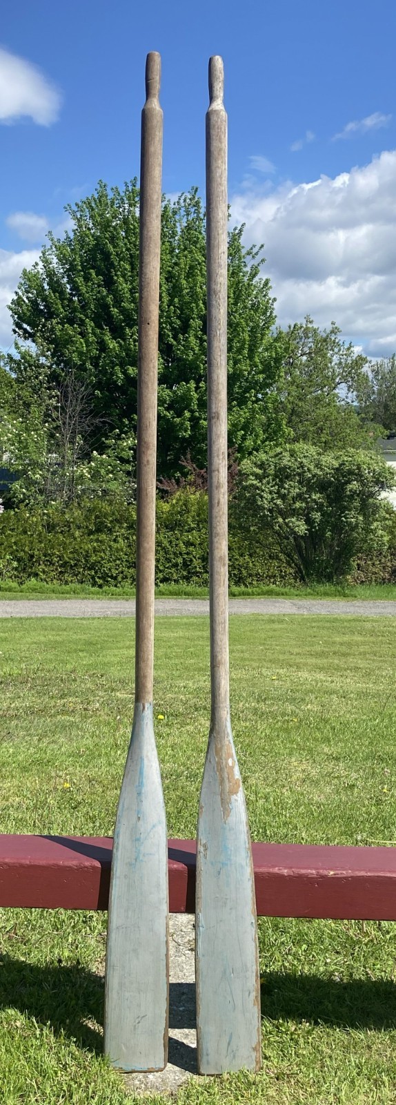 Lovely Pair WOODEN OARS 86" Long w/NATURAL WOOD Oar Locks + Color Oar Boat CANOE Lovely Pair WOODEN OARS 86" Long w/NATURAL WOOD Oar Locks + Color Oar Boat CANOE
