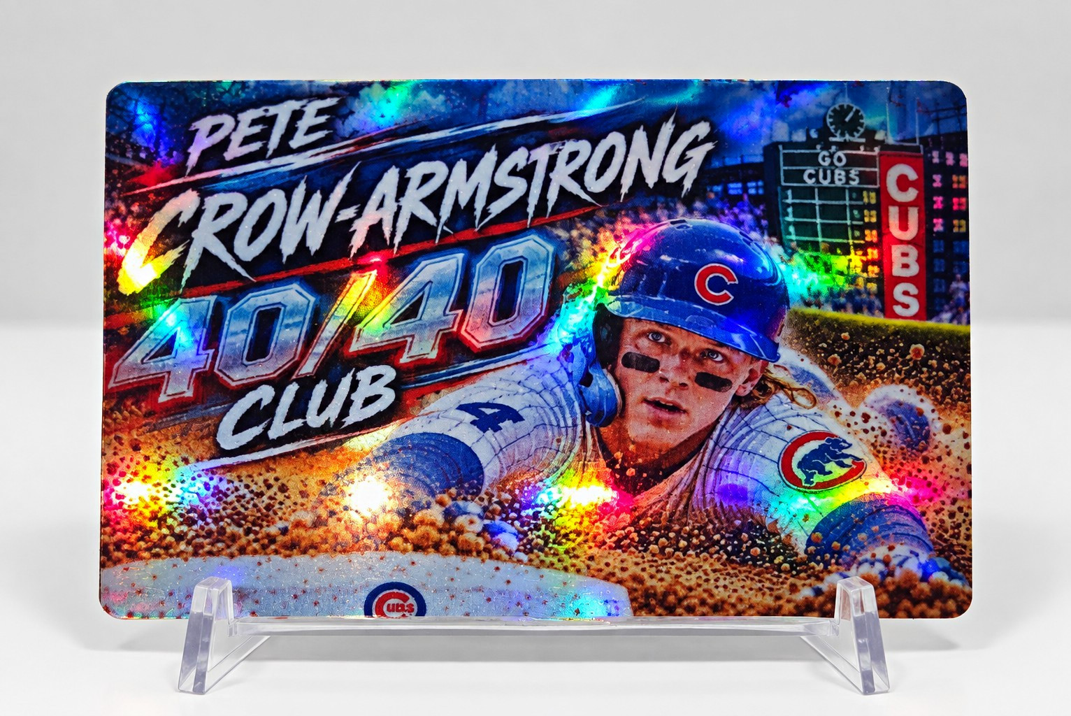 Pete Crow-Armstrong 40/40 Club Custom Holographic Chicago Cubs Card Pete Crow-Armstrong 40/40 Club Custom Holographic Chicago Cubs Card