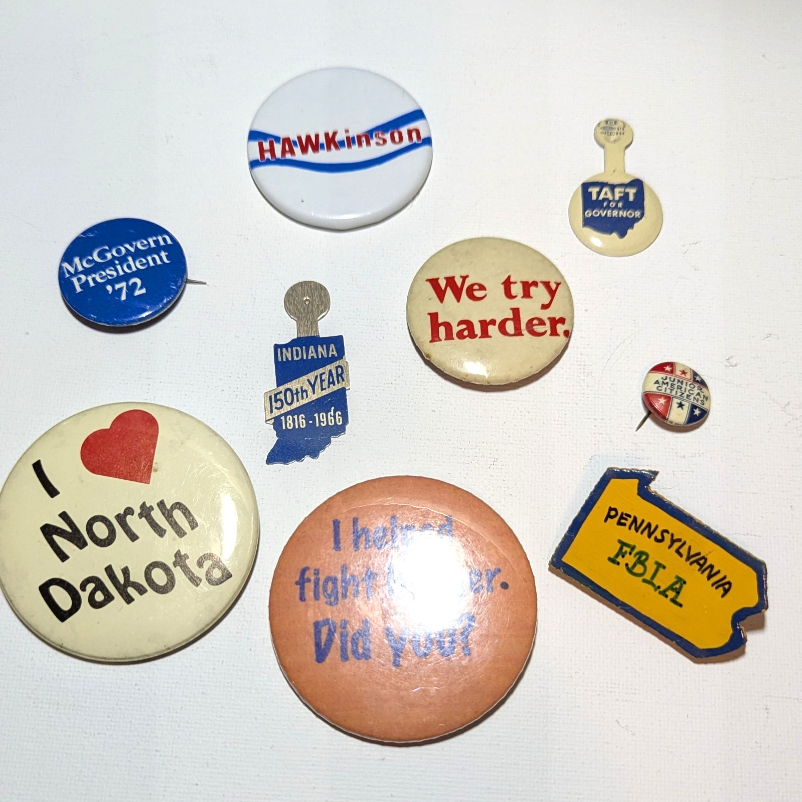 VTG Mixed Old Button Badges Pins Collectors Lot States Political FBLA Slogans VTG Mixed Old Button Badges Pins Collectors Lot States Political FBLA Slogans