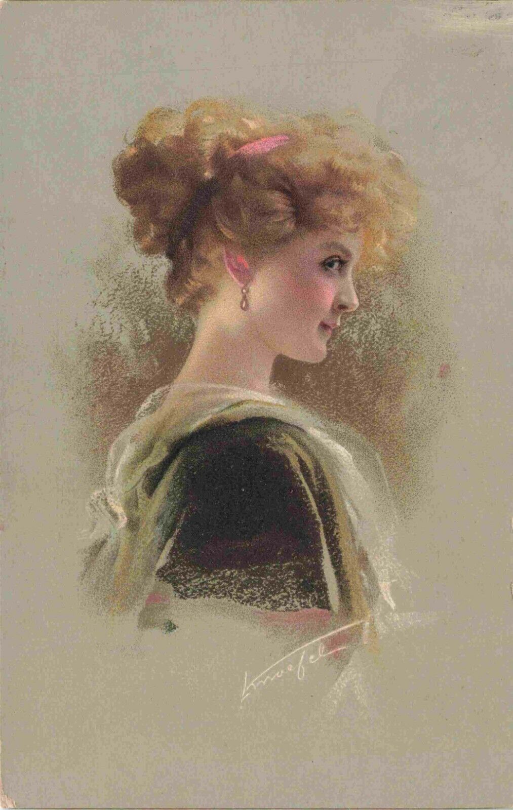 Pretty Lady Ludwig Knoefel Artist Signed Beautiful Image Vintage Postcard c1911