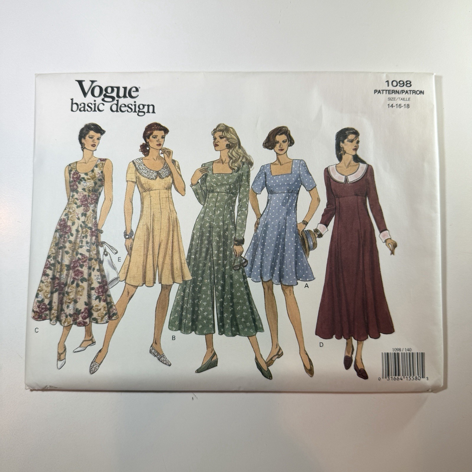 Vtg NEW Vogue 1098 Sewing Pattern Sz 14 16 18 Cottagecore Prairie Dress UNCUT Vtg NEW Vogue 1098 Sewing Pattern Sz 14 16 18 Cottagecore Prairie Dress UNCUT