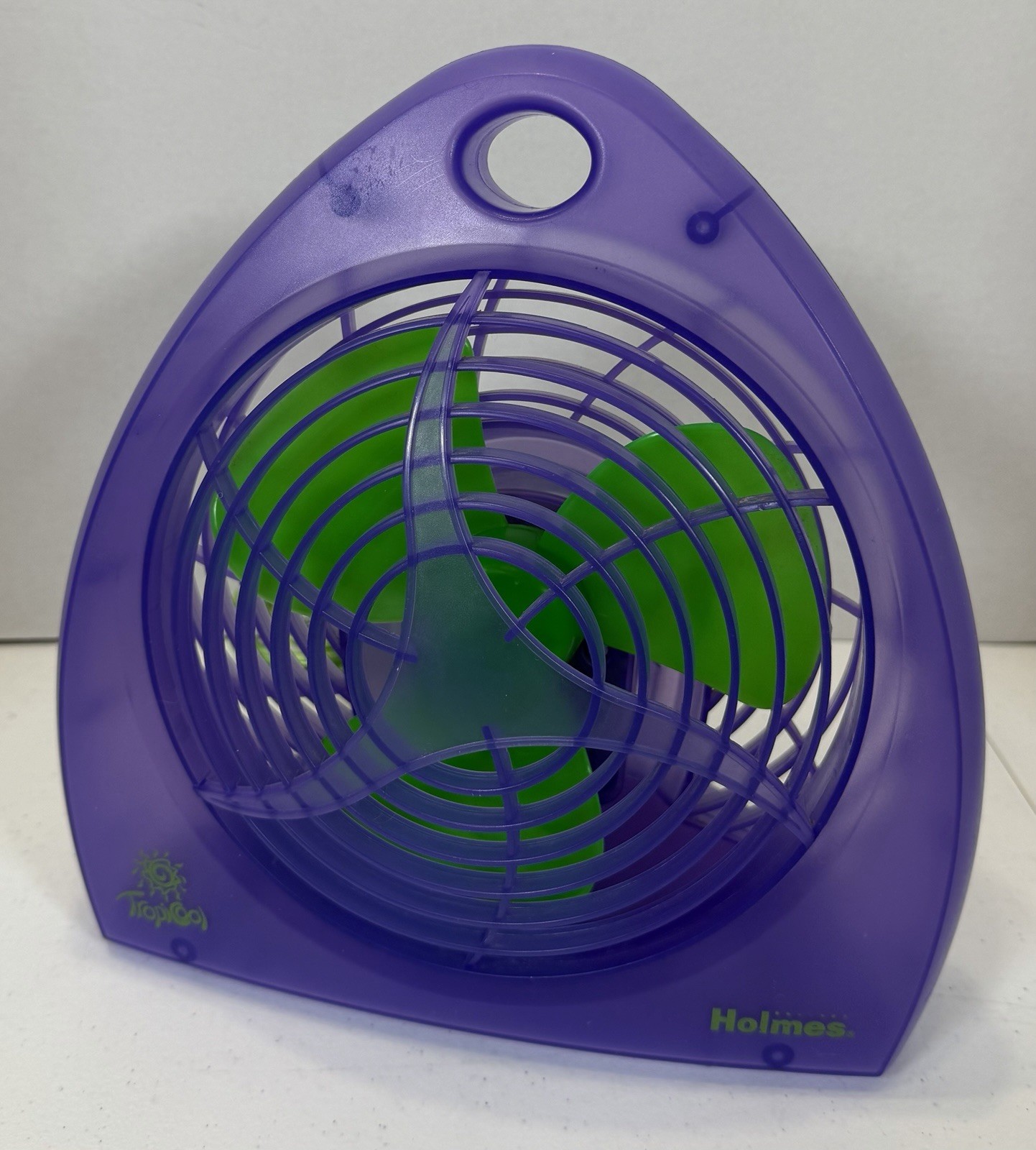 Vintage 90s Holmes Tropicool Desktop Fan Purple With Lime Green Blades HNF0710A Vintage 90s Holmes Tropicool Desktop Fan Purple With Lime Green Blades HNF0710A