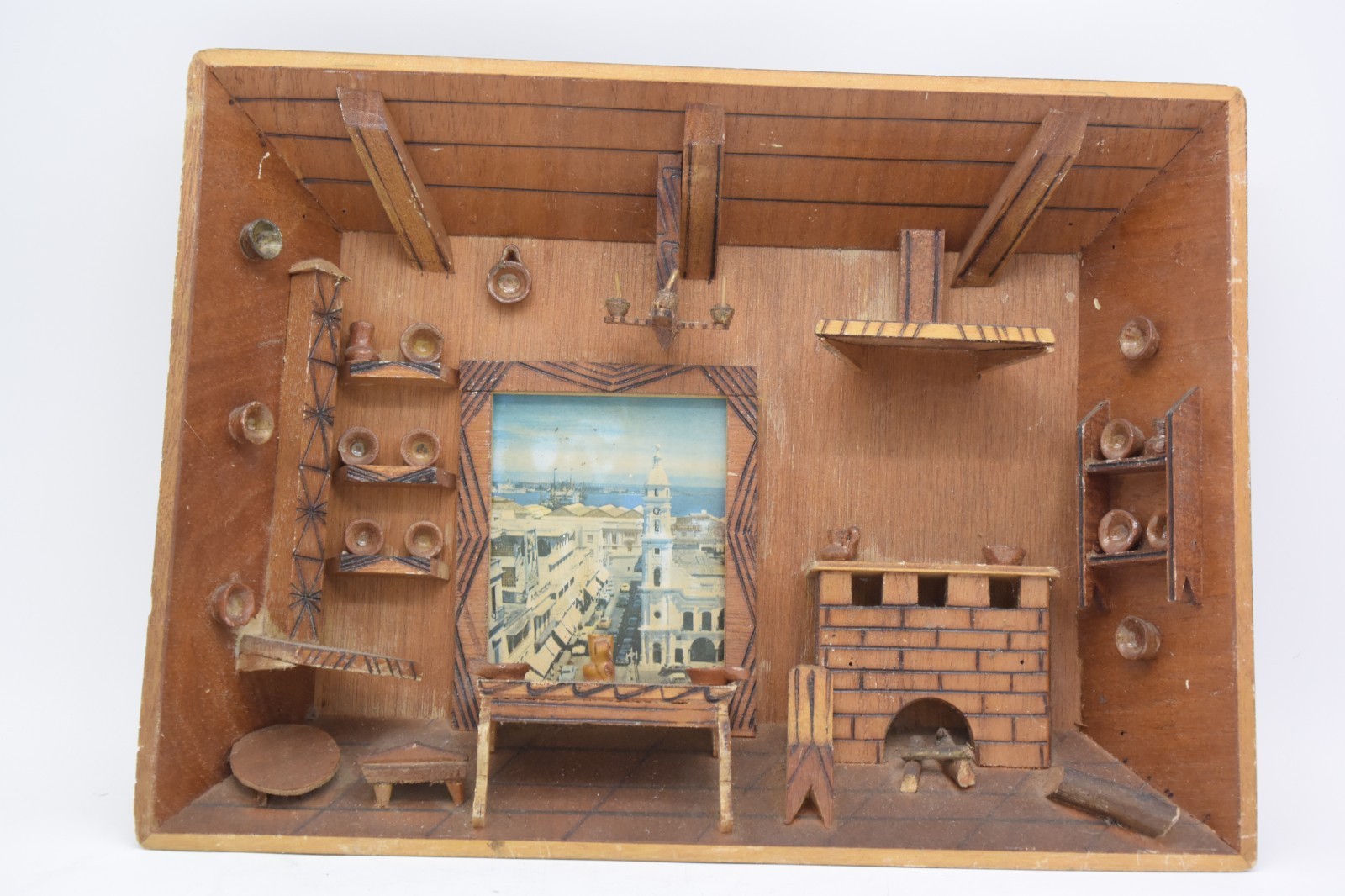 Vintage R. Michel Wood Carving Room Box Diorama Shadowbox 3D Wall Decor Germany Vintage R. Michel Wood Carving Room Box Diorama Shadowbox 3D Wall Decor Germany