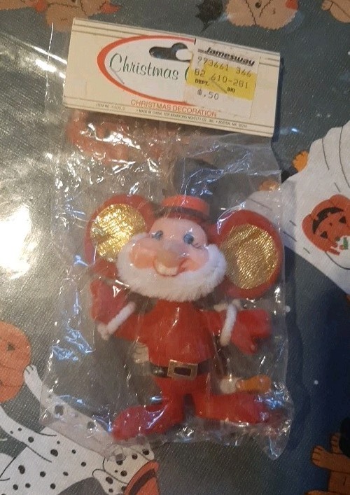  Brandfords Christmas Ornament  Flocked Santa Mouse Rare Collectible Vintage