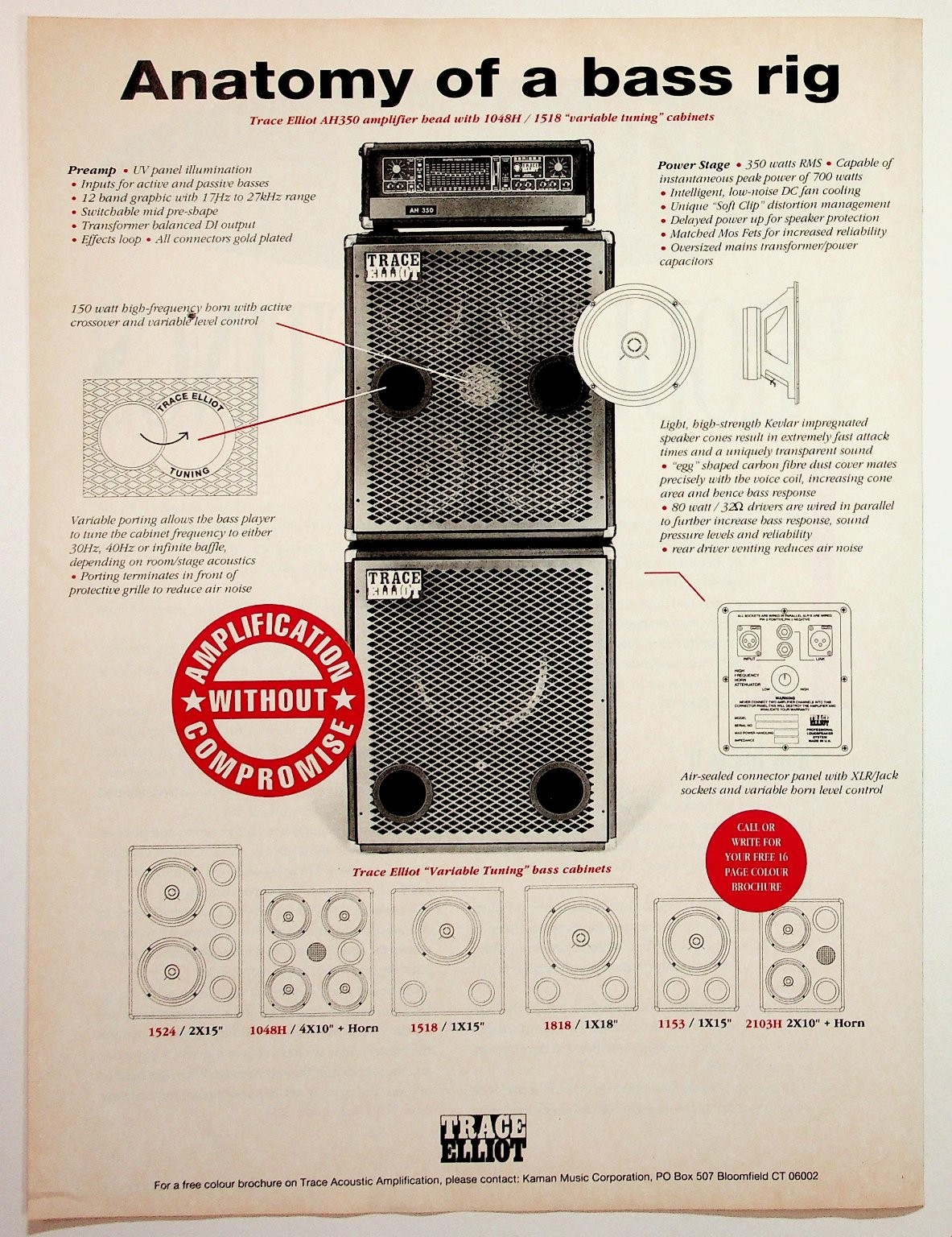 Trace Elliot AH350 Bass Rig Amplifier Cabinets Vintage Ad Flyer Ephemera Trace Elliot AH350 Bass Rig Amplifier Cabinets Vintage Ad Flyer Ephemera