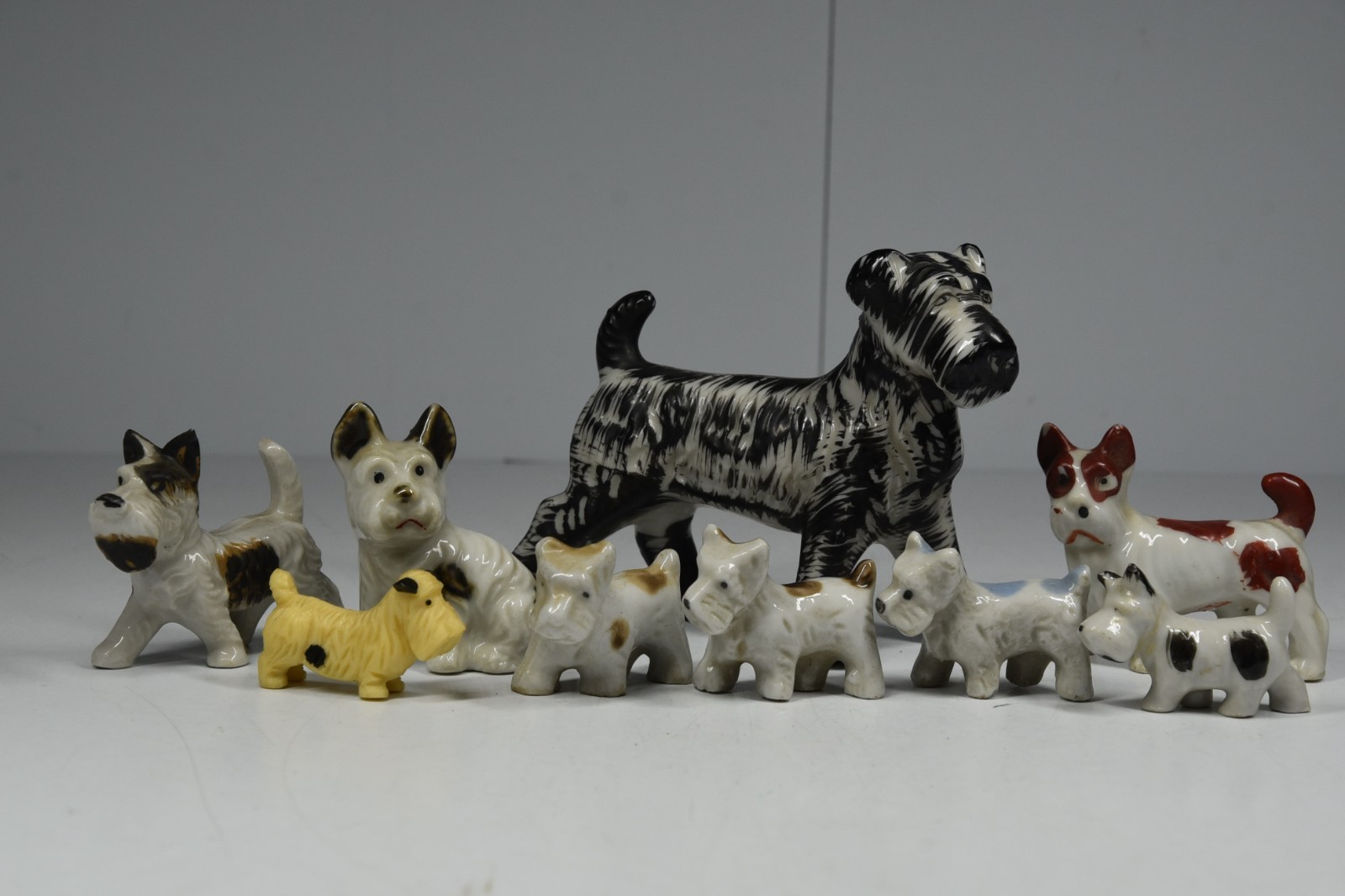9 Vintage Miniature Scottie Scottish Dog Figurines Statues Japan MCM Japan