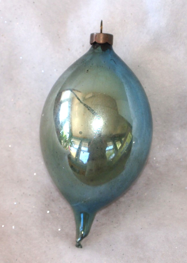 Vtg Christmas Large teardrop mercury glass Ornament blue 5 1/2" Heim Vtg Christmas Large teardrop mercury glass Ornament blue 5 1/2" Heim