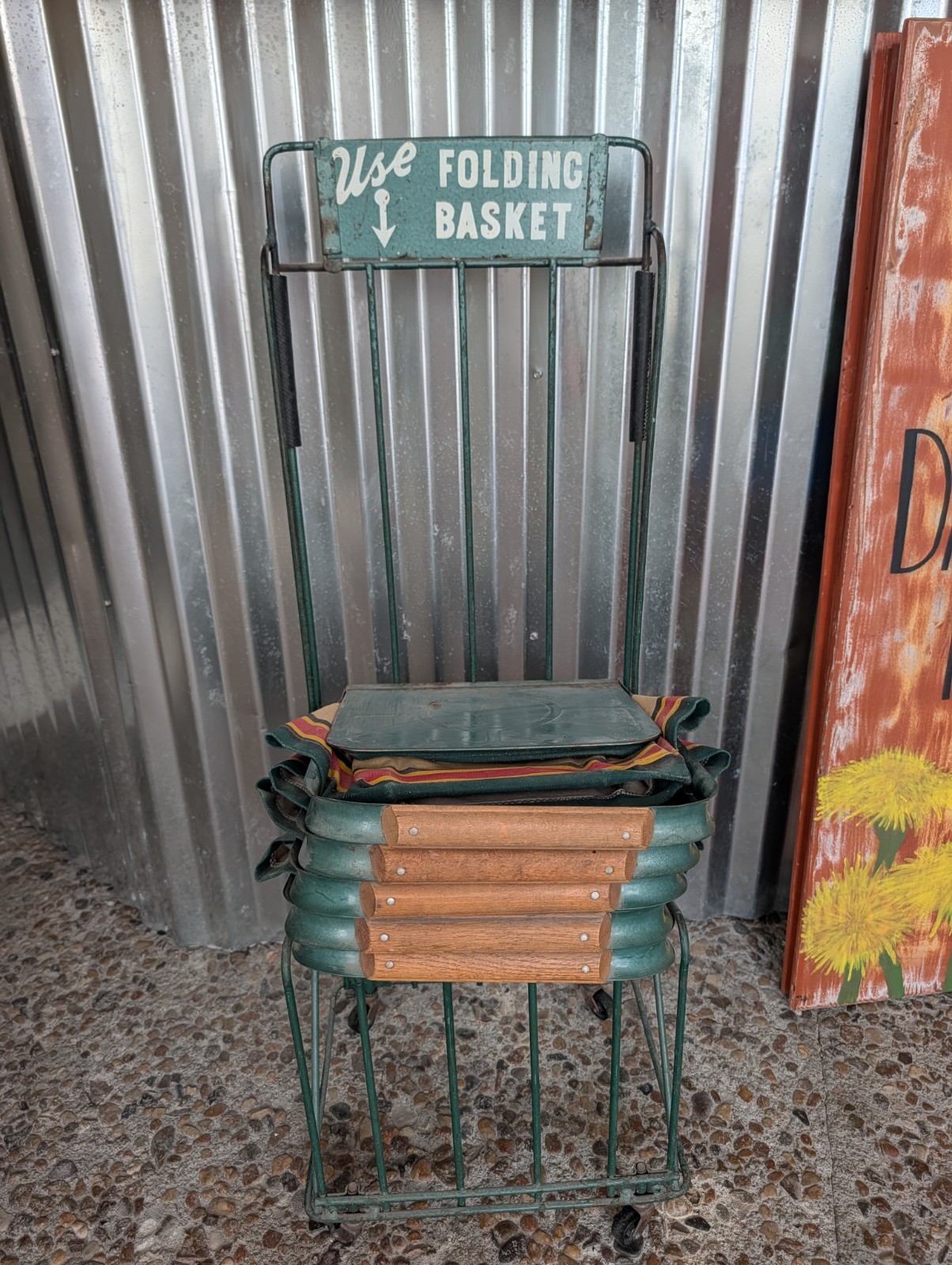 VERY RARE Antique Store Shopping Baskets Fold-Away Basket Co 36" Usable Display VERY RARE Antique Store Shopping Baskets Fold-Away Basket Co 36" Usable Display