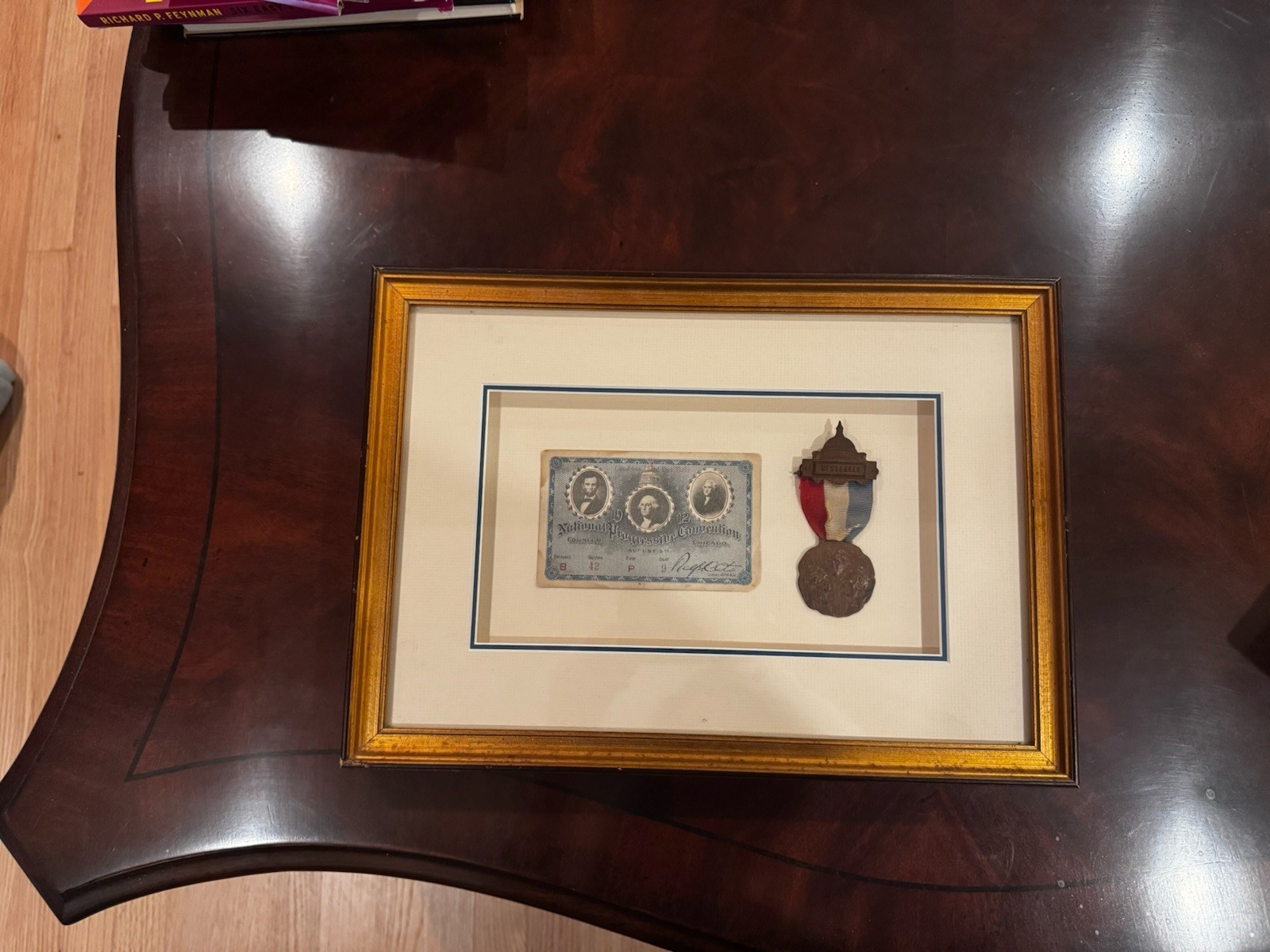 1912 Teddy Roosevelt Bull Moose Convention Rare Messenger Badge &Ticket Framed 1912 Teddy Roosevelt Bull Moose Convention Rare Messenger Badge &Ticket Framed