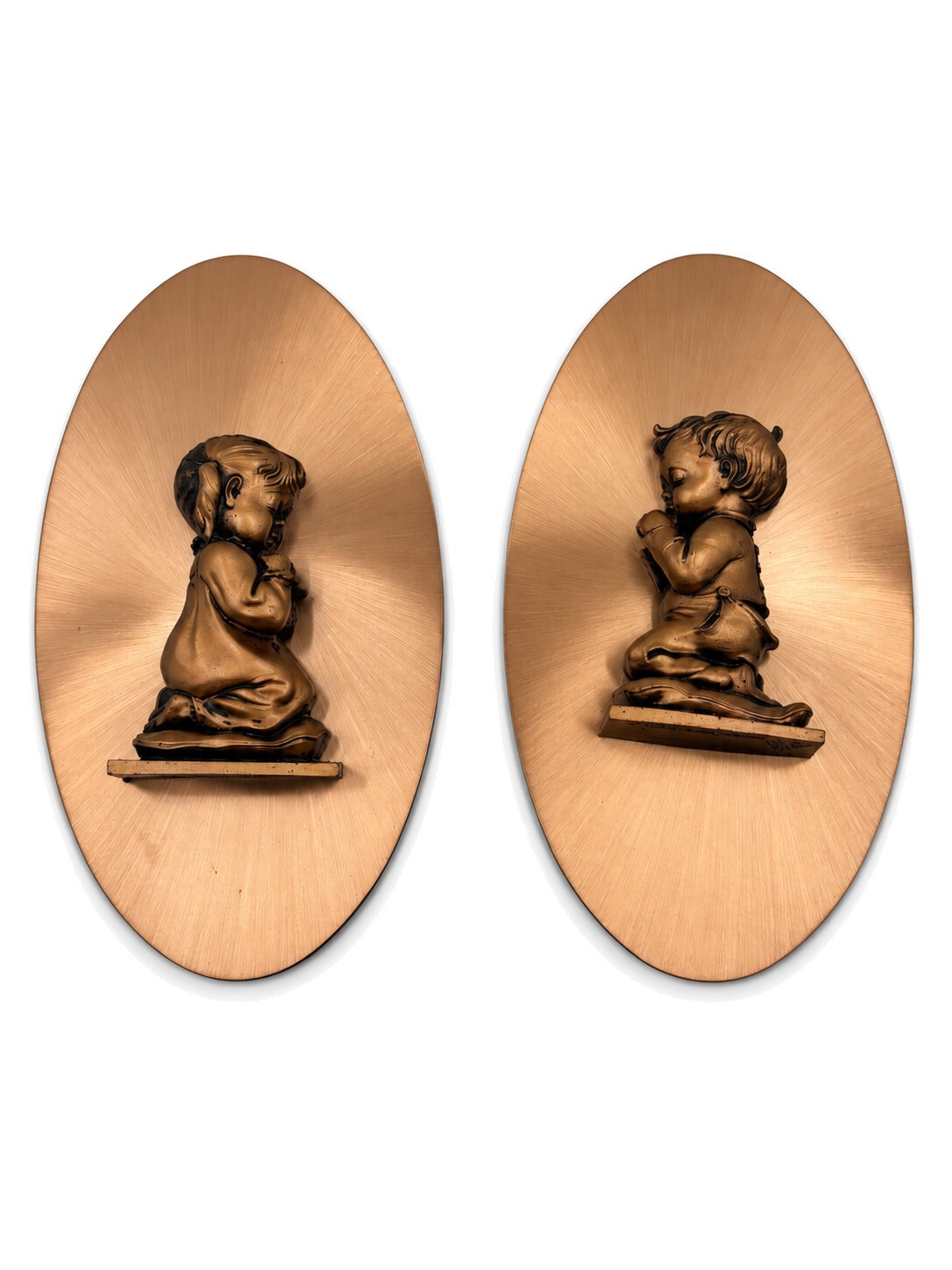Copperama Inc. Pair of Praying Child Wall Plaques Copper-Tone 3D Relief Copperama Inc. Pair of Praying Child Wall Plaques Copper-Tone 3D Relief