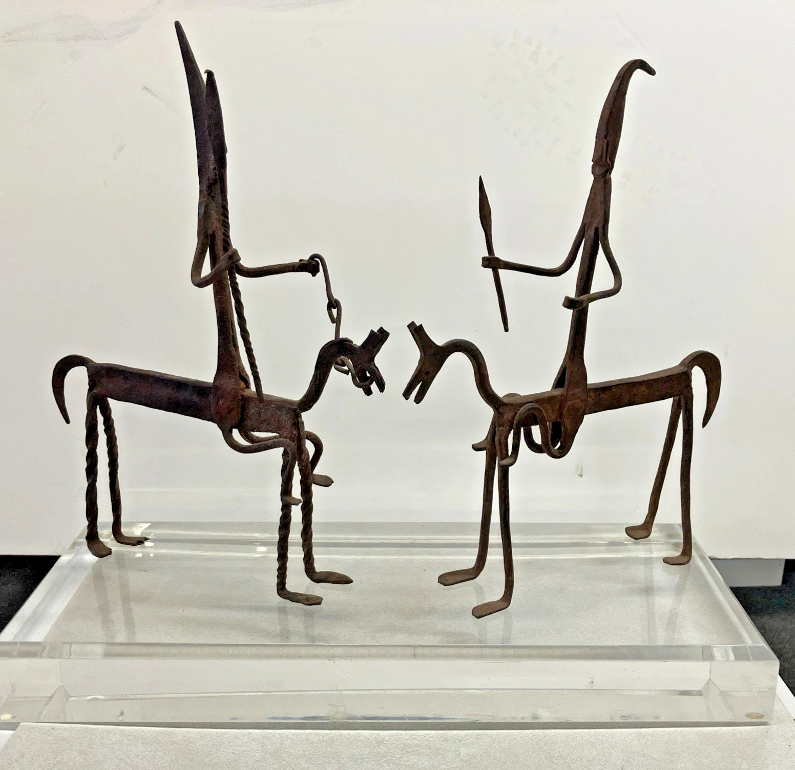 Antique Pair Of Fine Bambara Bamana Horsemen Iron Hand Forged Cavalier Figure Antique Pair Of Fine Bambara Bamana Horsemen Iron Hand Forged Cavalier Figure