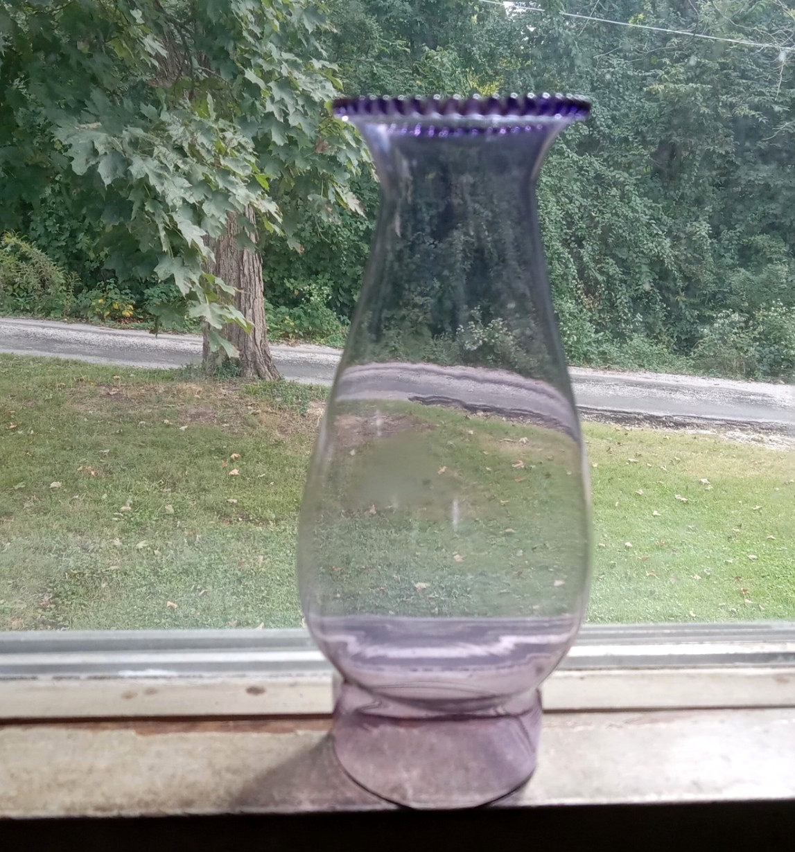 AMETHYST GLASS MEDIUM SIZE CHIMNEY FOR OIL LAMP BEADED RIM 2 3/8" FITTER BASE AMETHYST GLASS MEDIUM SIZE CHIMNEY FOR OIL LAMP BEADED RIM 2 3/8" FITTER BASE