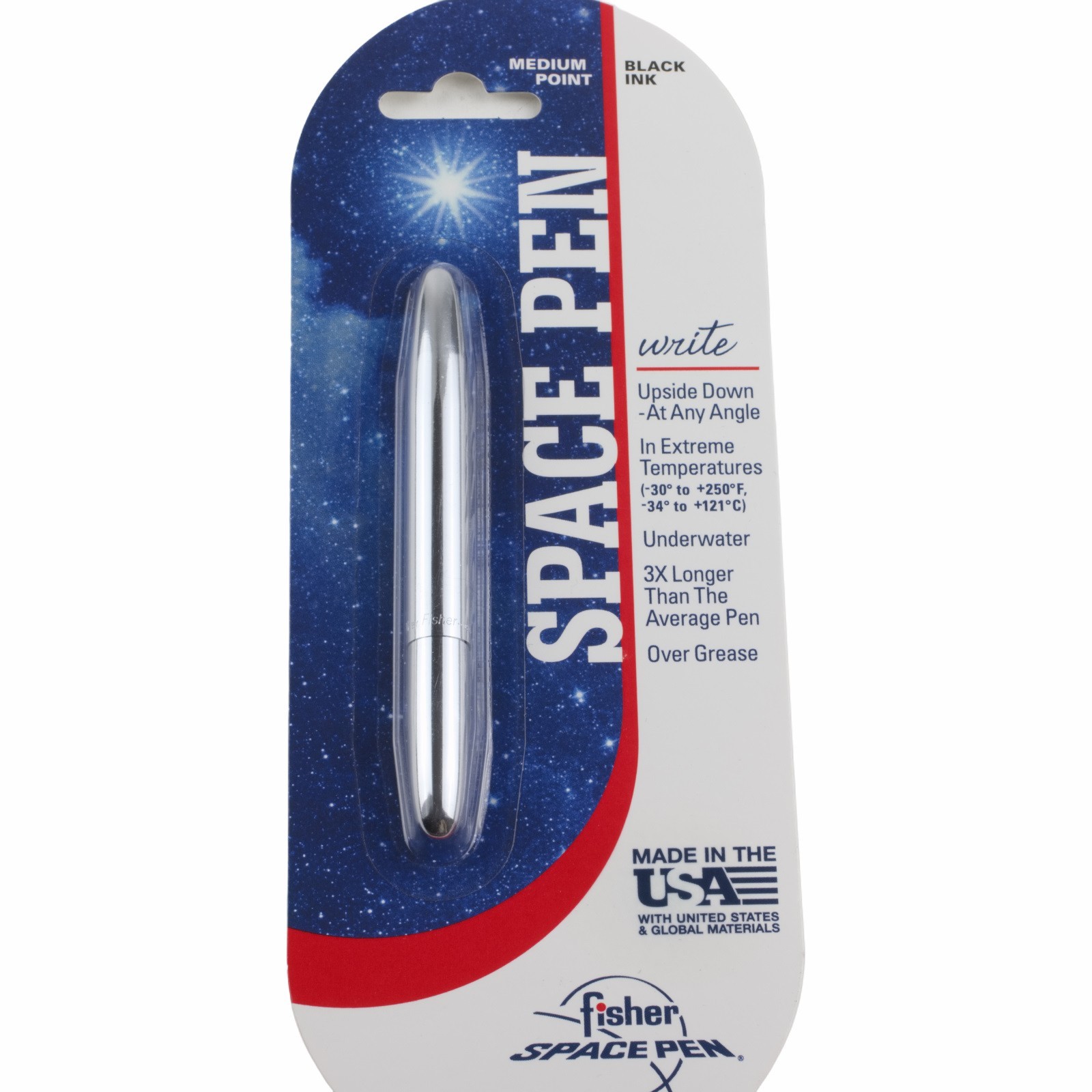 Fisher Space Bullet Pen Chrome Silver PR4 Medium Point Black Ink Fisher Space Bullet Pen Chrome Silver PR4 Medium Point Black Ink