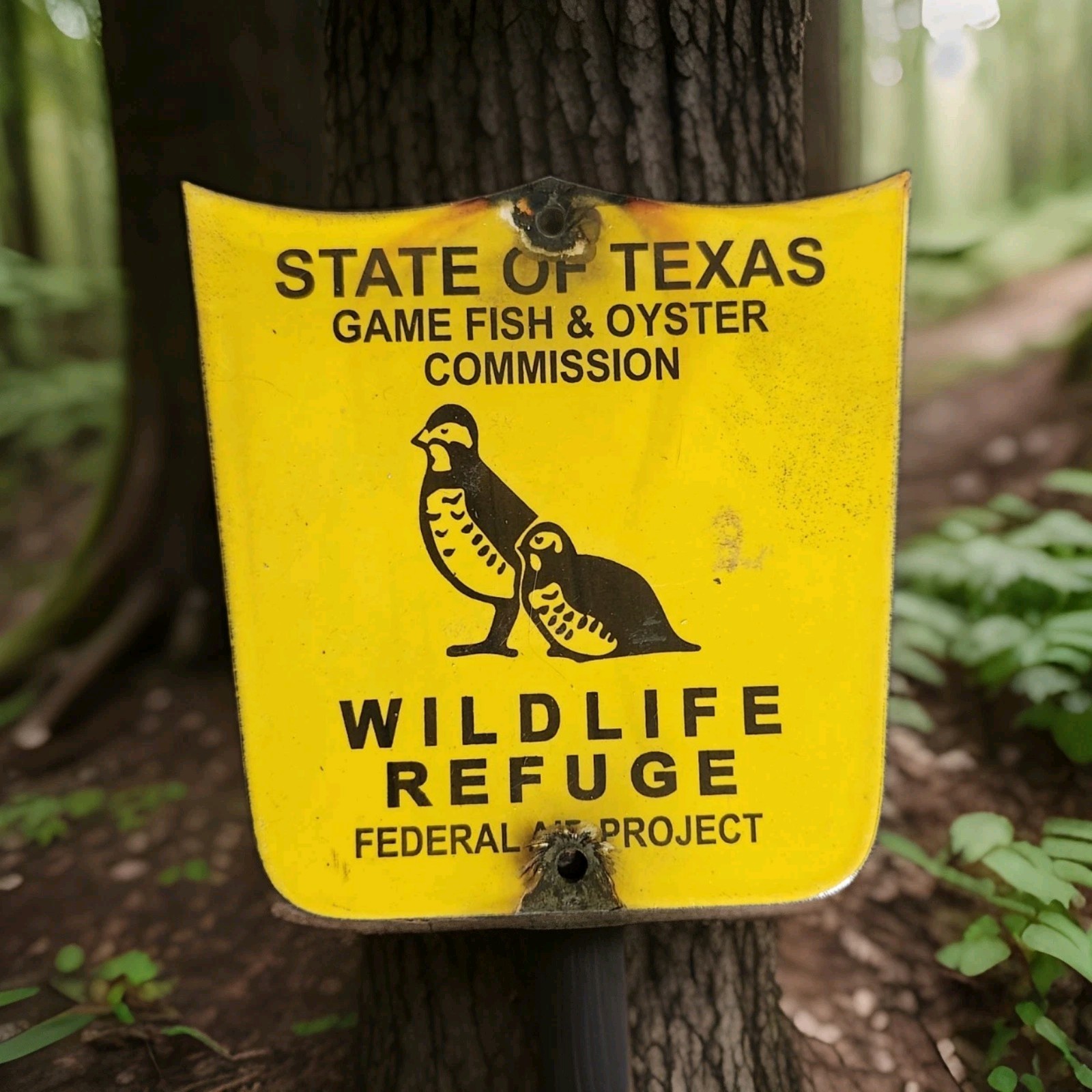 Vintage Texas Game Fish Porcelain Sign Wildlife Refuge Federal Project Gas Oil 