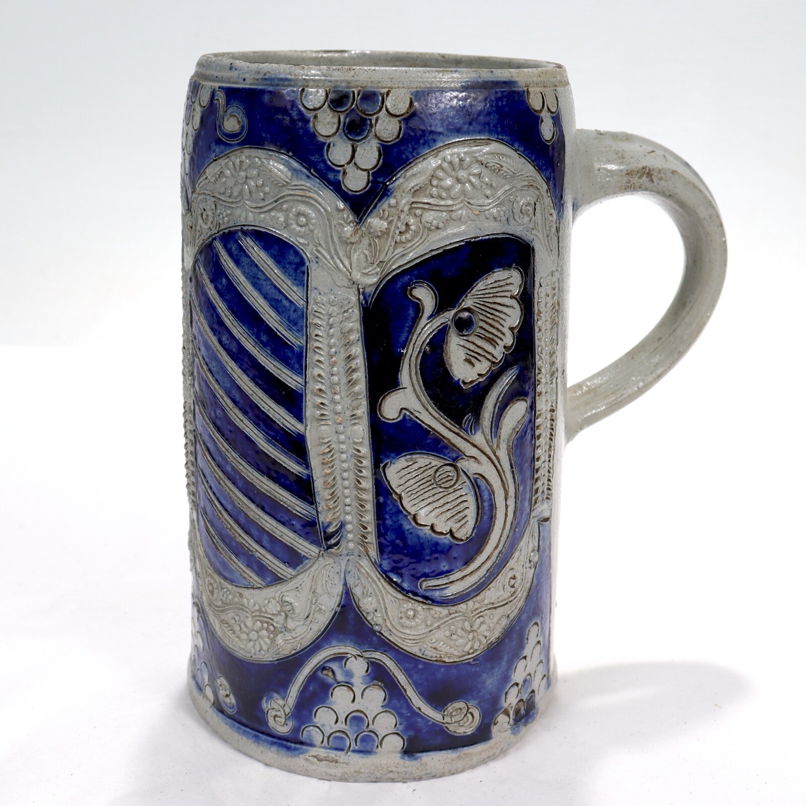 Antique 18th Century German Westerwald Blue & White Stoneware Pottery Stein Antique 18th Century German Westerwald Blue & White Stoneware Pottery Stein