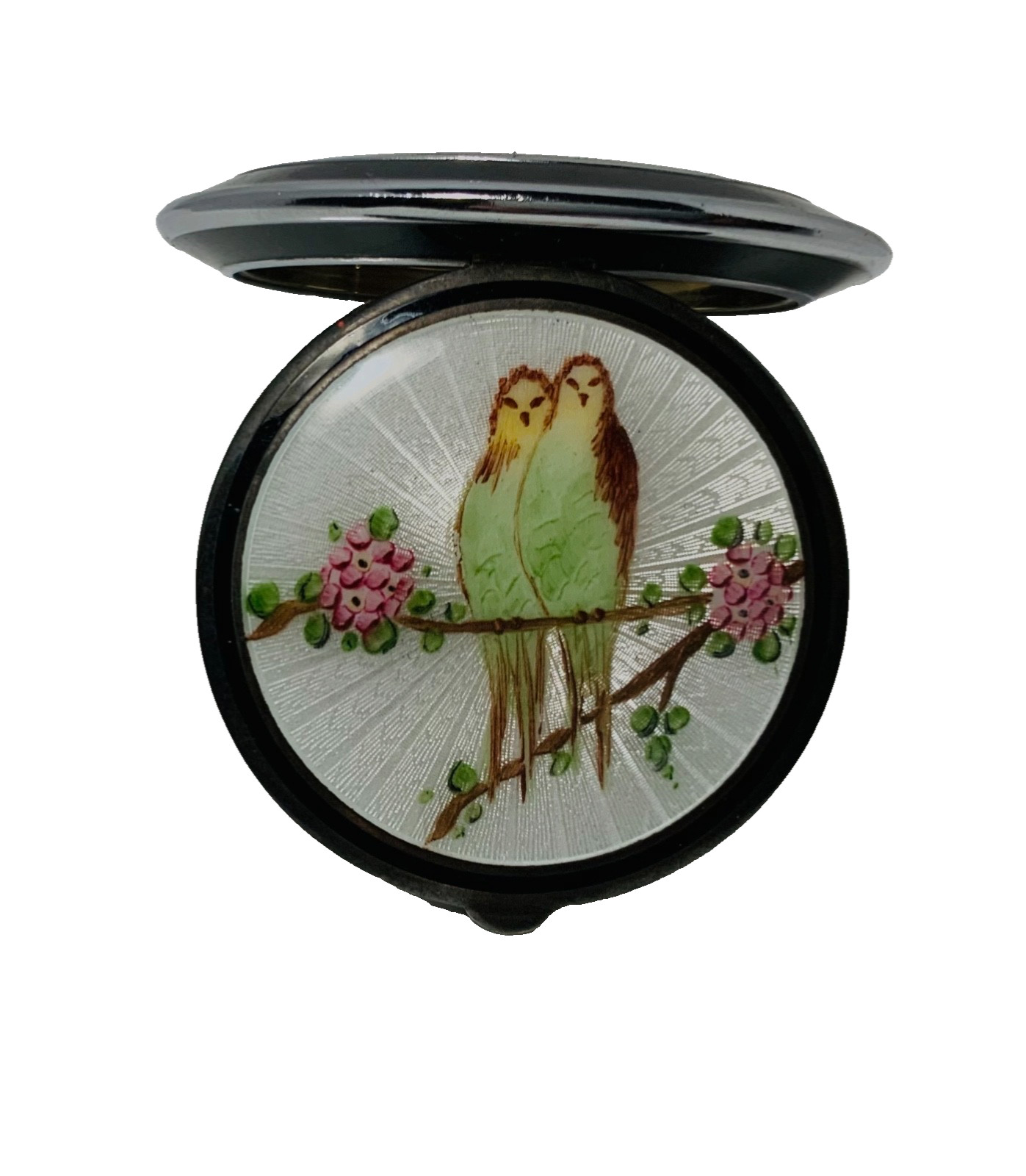 STUNNING Antique *BIRDS*Hand Painted STERLING ENAMEL GUILLOCHE Compact by EAM CO STUNNING Antique *BIRDS*Hand Painted STERLING ENAMEL GUILLOCHE Compact by EAM CO