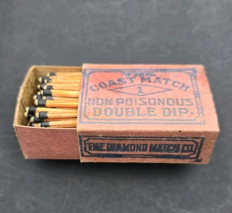Antique 1910s Coast Match No 1 Double Dip Matchbox Diamond Match Co California Antique 1910s Coast Match No 1 Double Dip Matchbox Diamond Match Co California