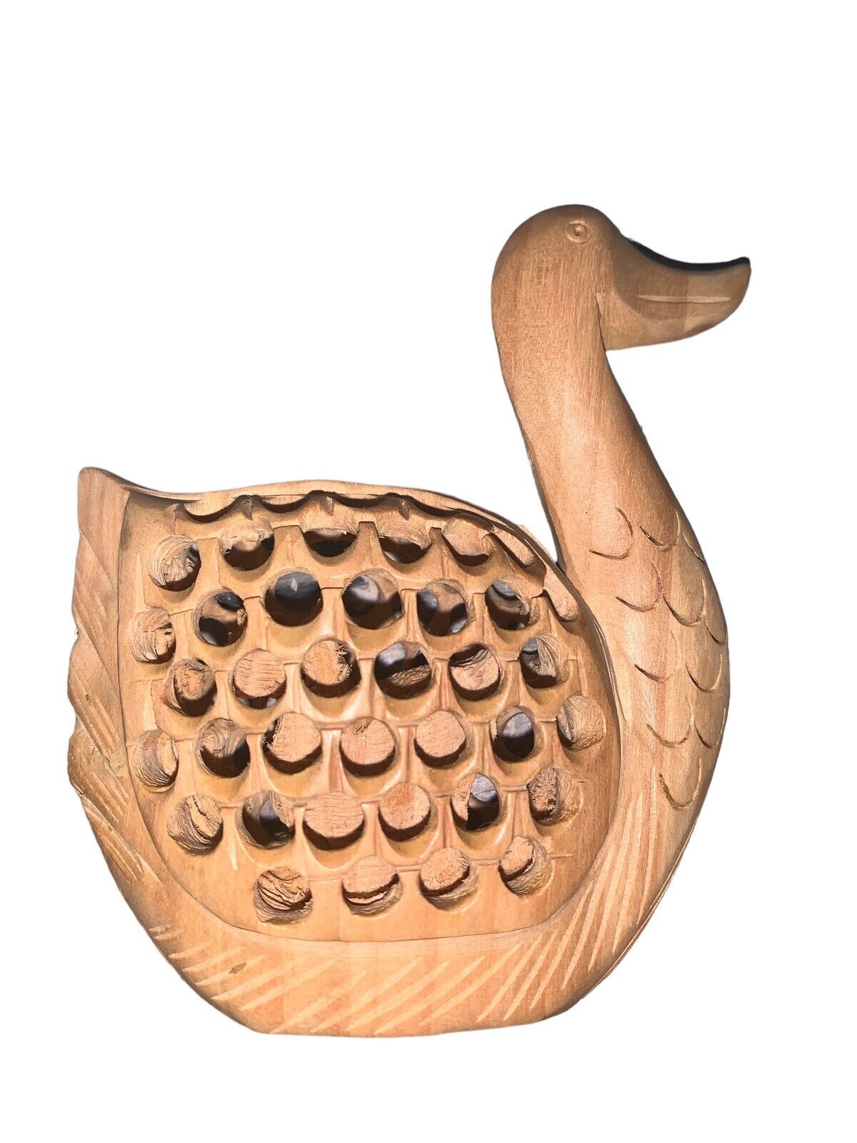 Unique Wood Art Carving Of A Duck With A Baby Duck Inside