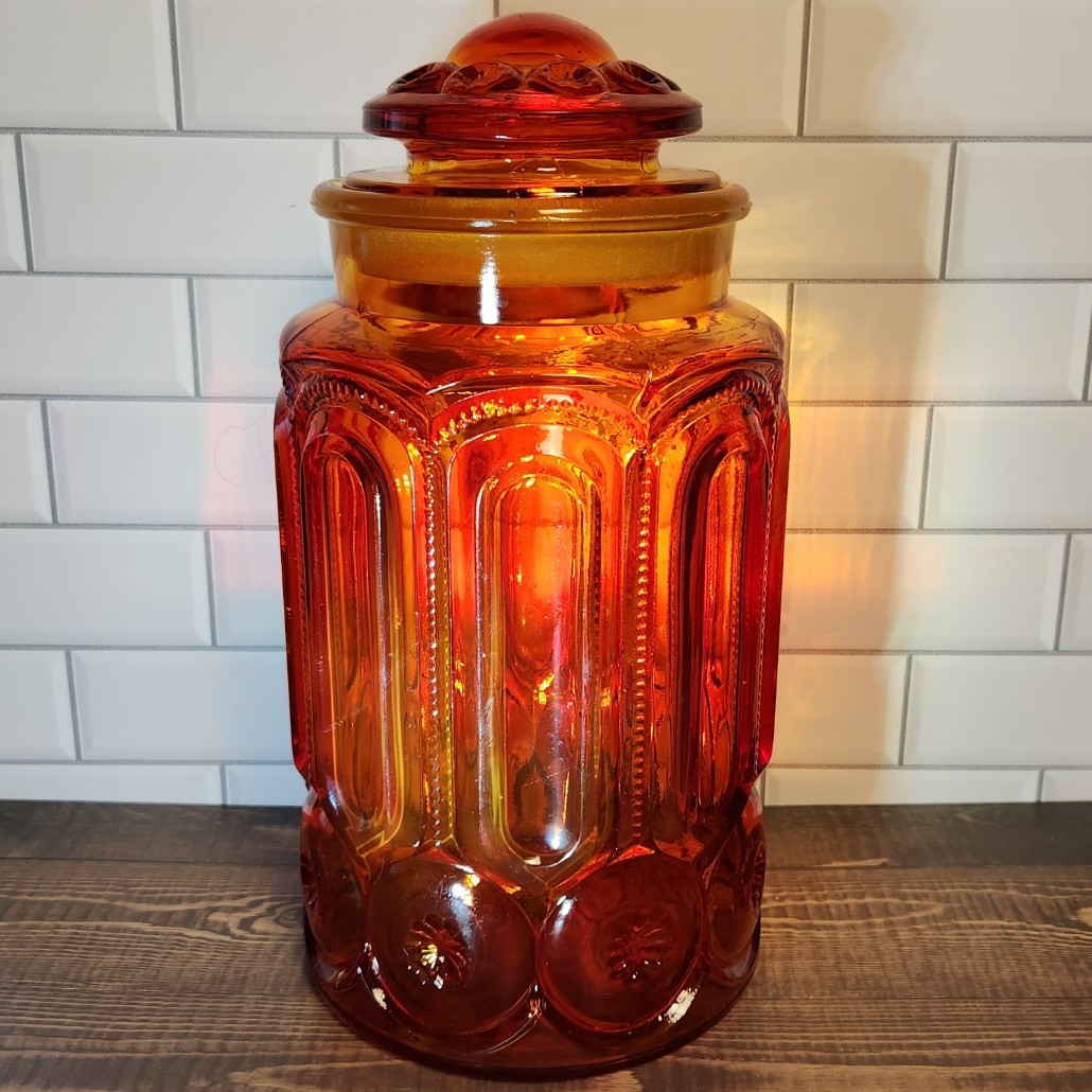 Vintage L.E. Smith Amberina Moon and Stars 11" Glass Canister Vintage L.E. Smith Amberina Moon and Stars 11" Glass Canister