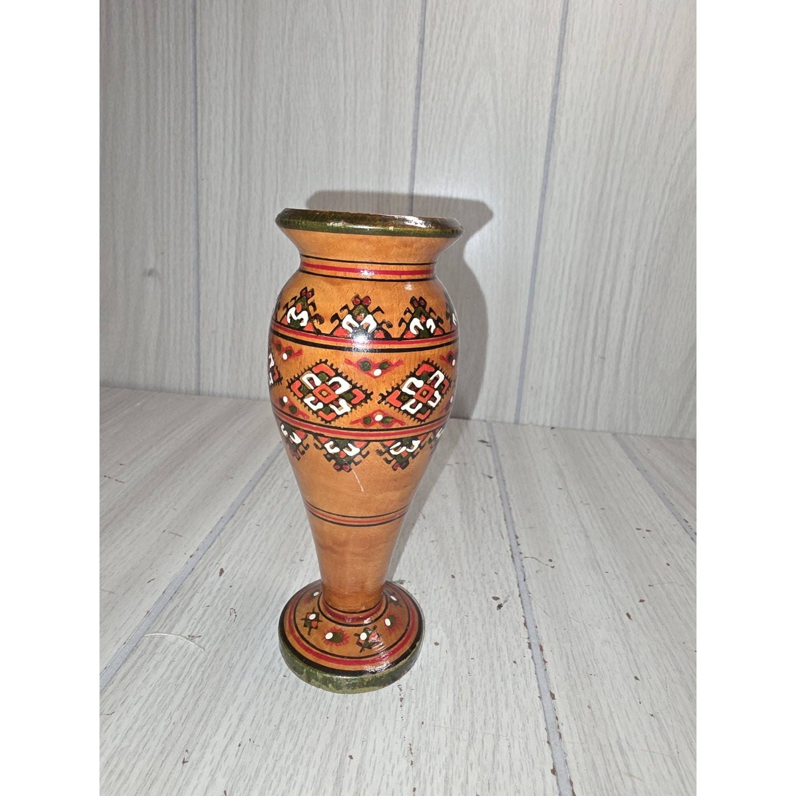 Vintage Unique Ukrainian Handmade, Hand Painted Vase From Natural Hardwood Vintage Unique Ukrainian Handmade, Hand Painted Vase From Natural Hardwood