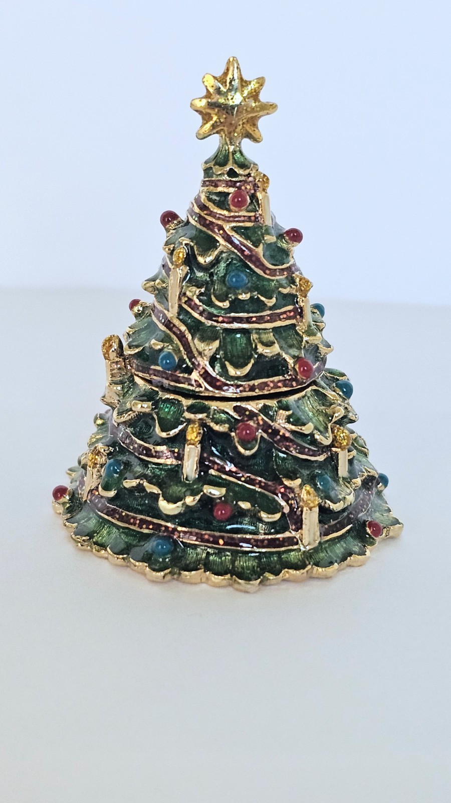 Vintage Monet Christmas Tree Trinket Box Hinged Lid Green Enamel Gold 2" Signed Vintage Monet Christmas Tree Trinket Box Hinged Lid Green Enamel Gold 2" Signed