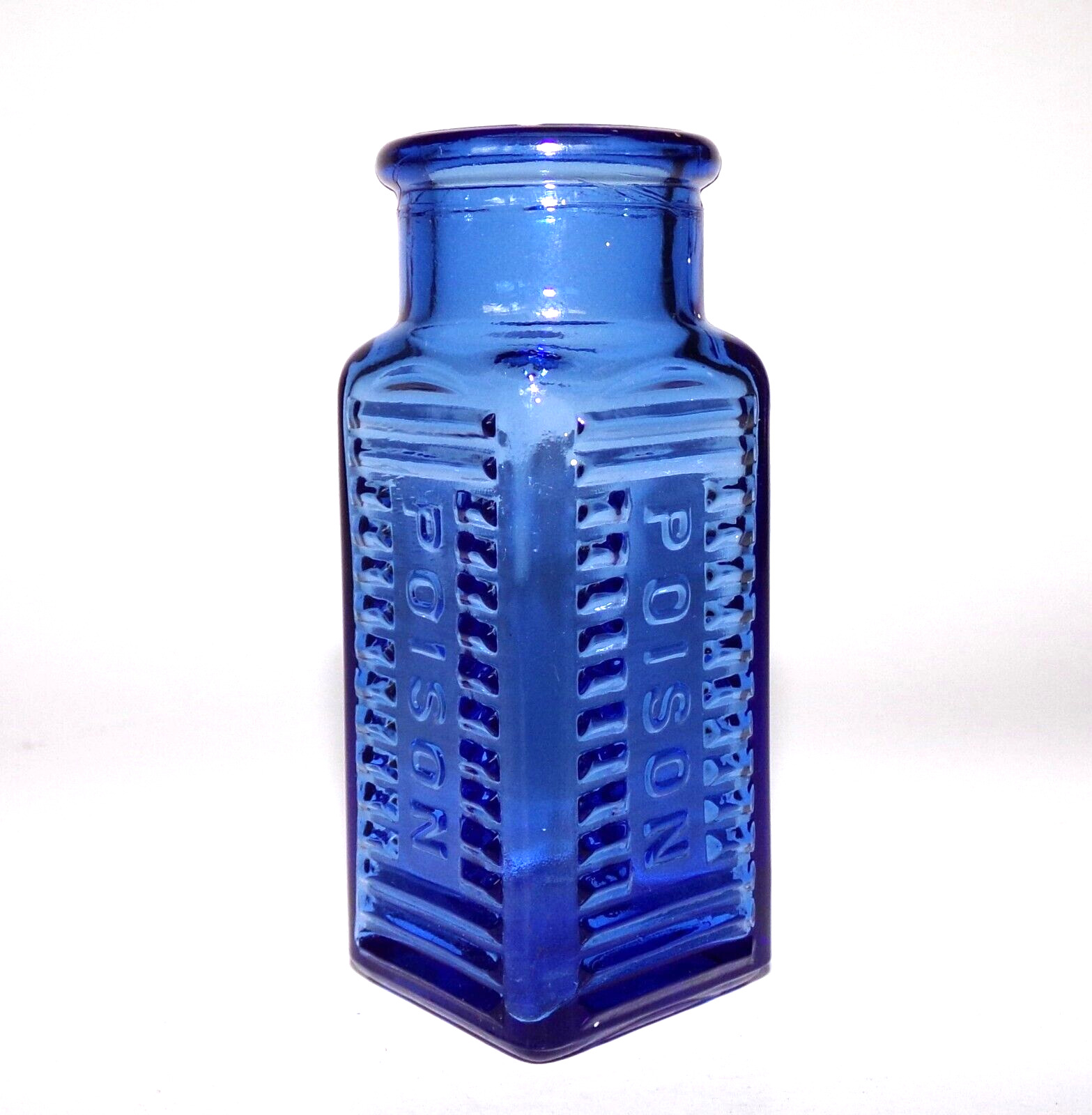Light Cobalt Blue Machine Made POISON Bottle