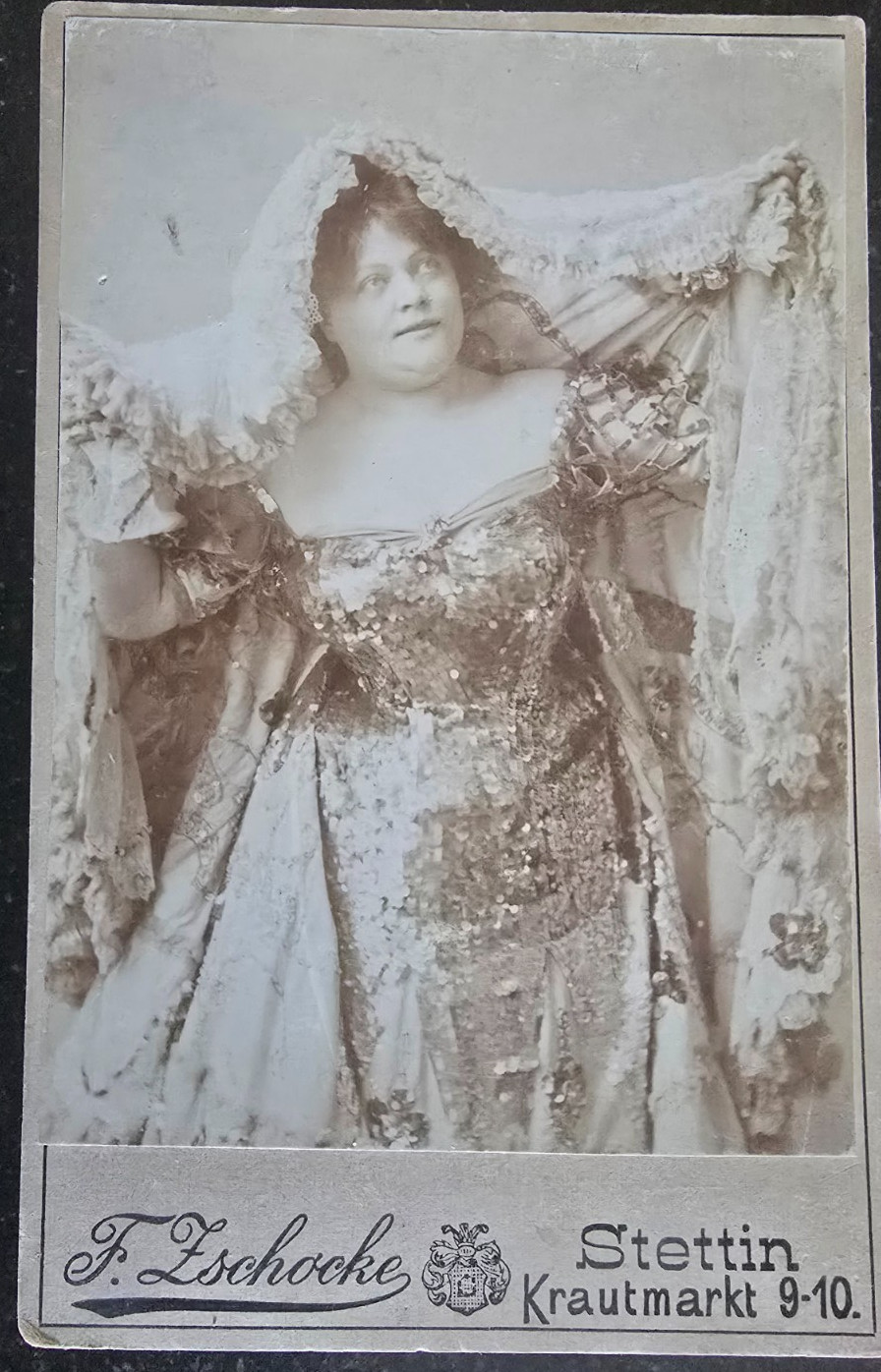 Antique Cabinet Card Photo, Chubby Fraulein, Sequin Gown, 1890-1900 Antique Cabinet Card Photo, Chubby Fraulein, Sequin Gown, 1890-1900