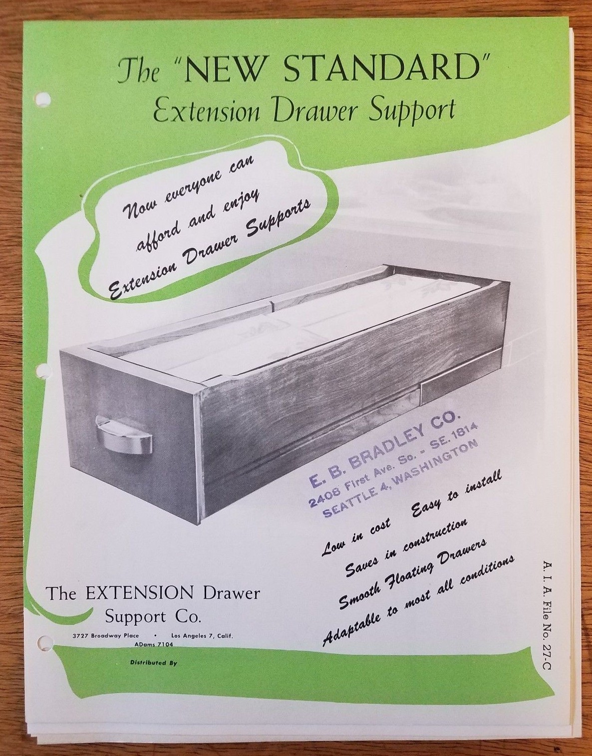 Vintage 1950s The New Standard Extension Drawer Support Catalog + PL Vintage 1950s The New Standard Extension Drawer Support Catalog + PL