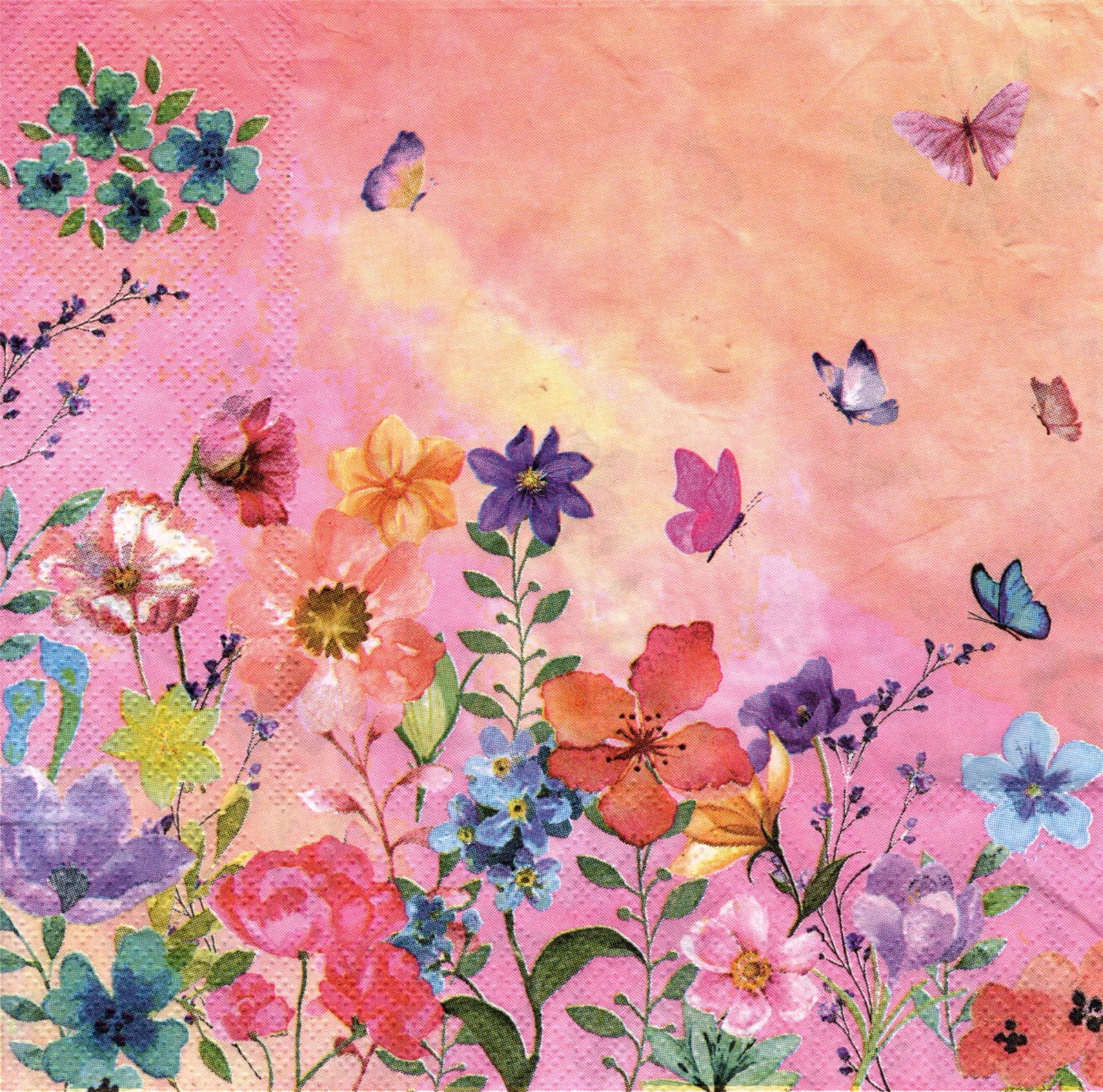 (2) Two Paper Lunch Napkins for Decoupage/Mixed Media - Mixed Flowers on pink (2) Two Paper Lunch Napkins for Decoupage/Mixed Media - Mixed Flowers on pink