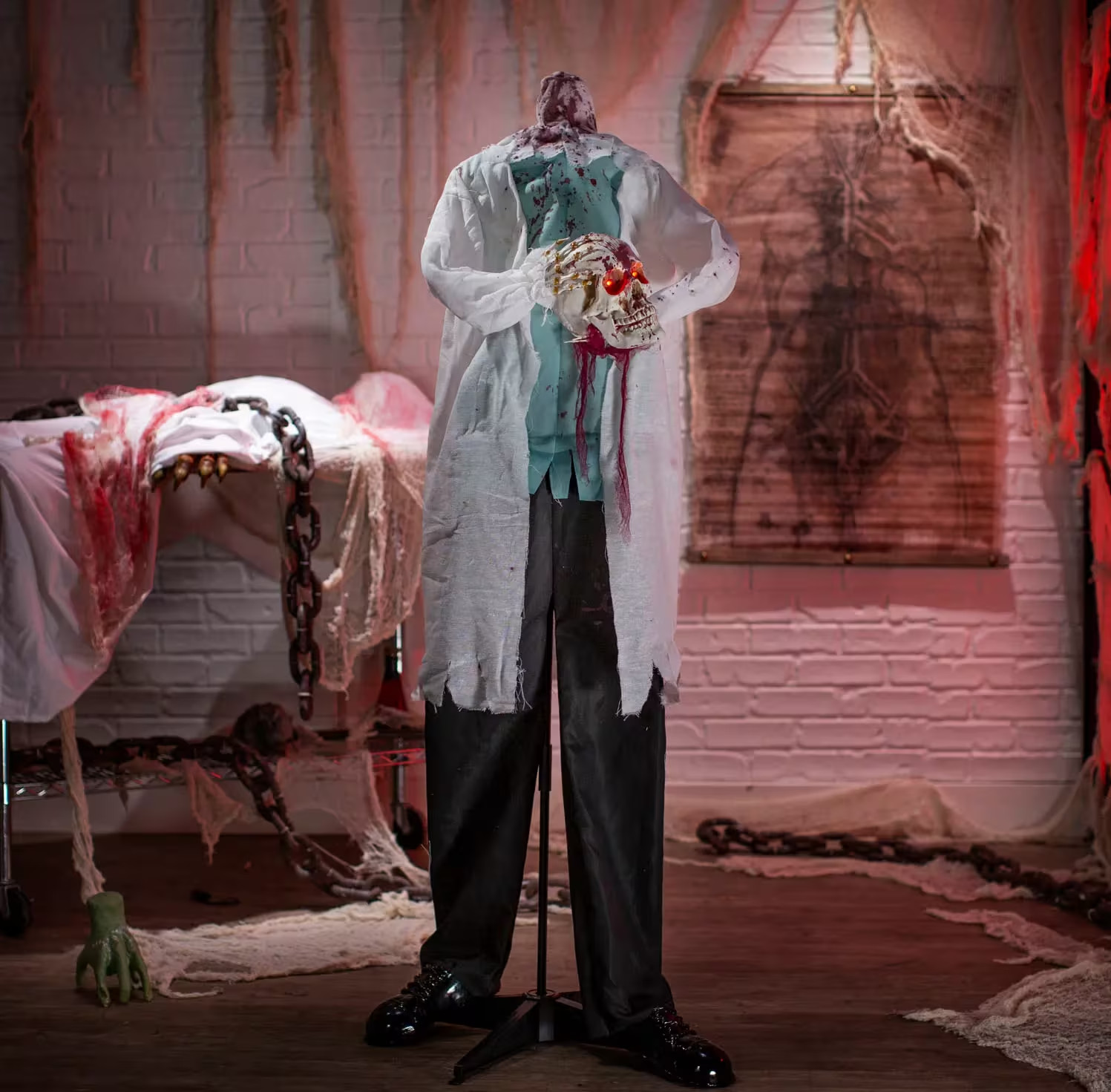 5 Ft Animated Headless Skeleton Doctor Halloween Decoration, Light-Up Prop 5 Ft Animated Headless Skeleton Doctor Halloween Decoration, Light-Up Prop