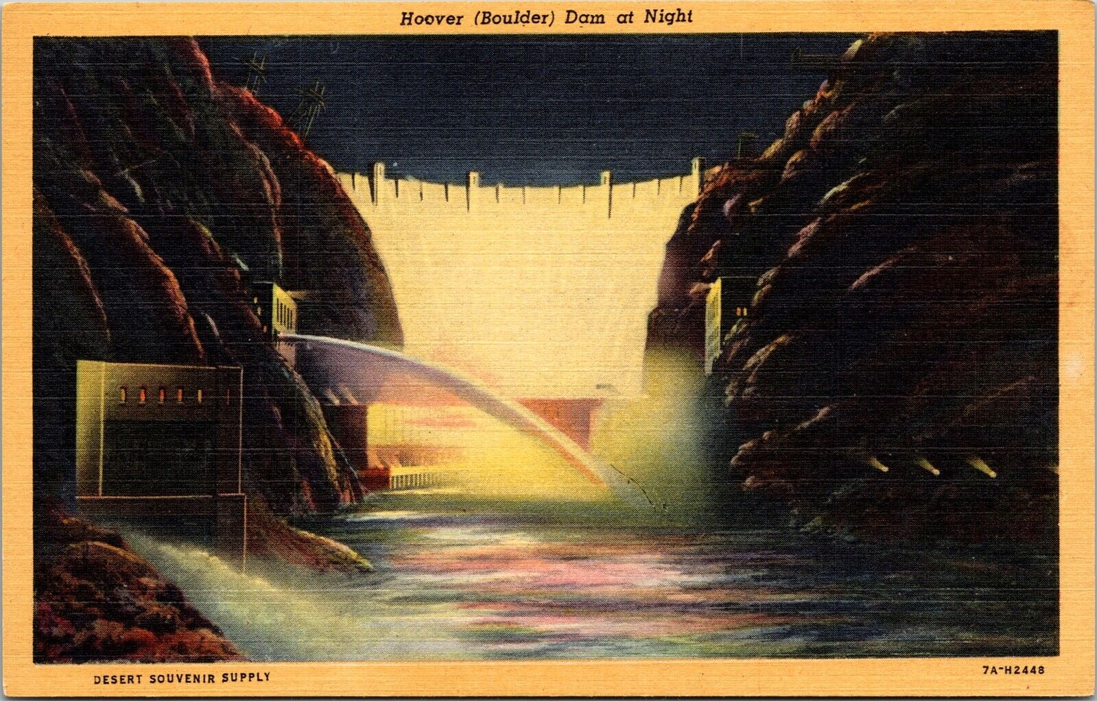 Hoover Boulder Dam Night View Linen Postcard Curt Teich UNP VTG Unused Vintage