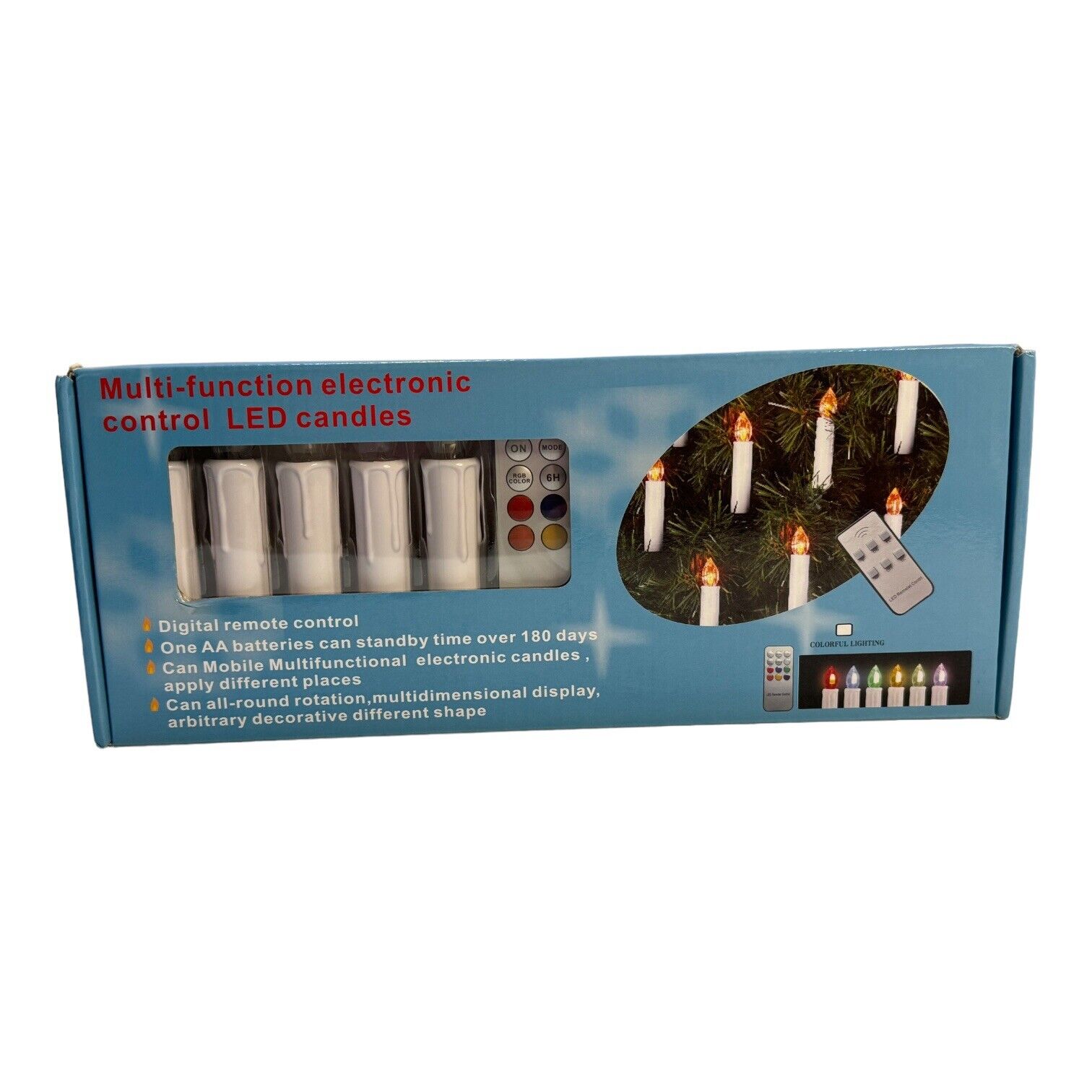 Multi Function 10 Remote Control Led Candles Christmas 7 Color W Tree Clips NIB
