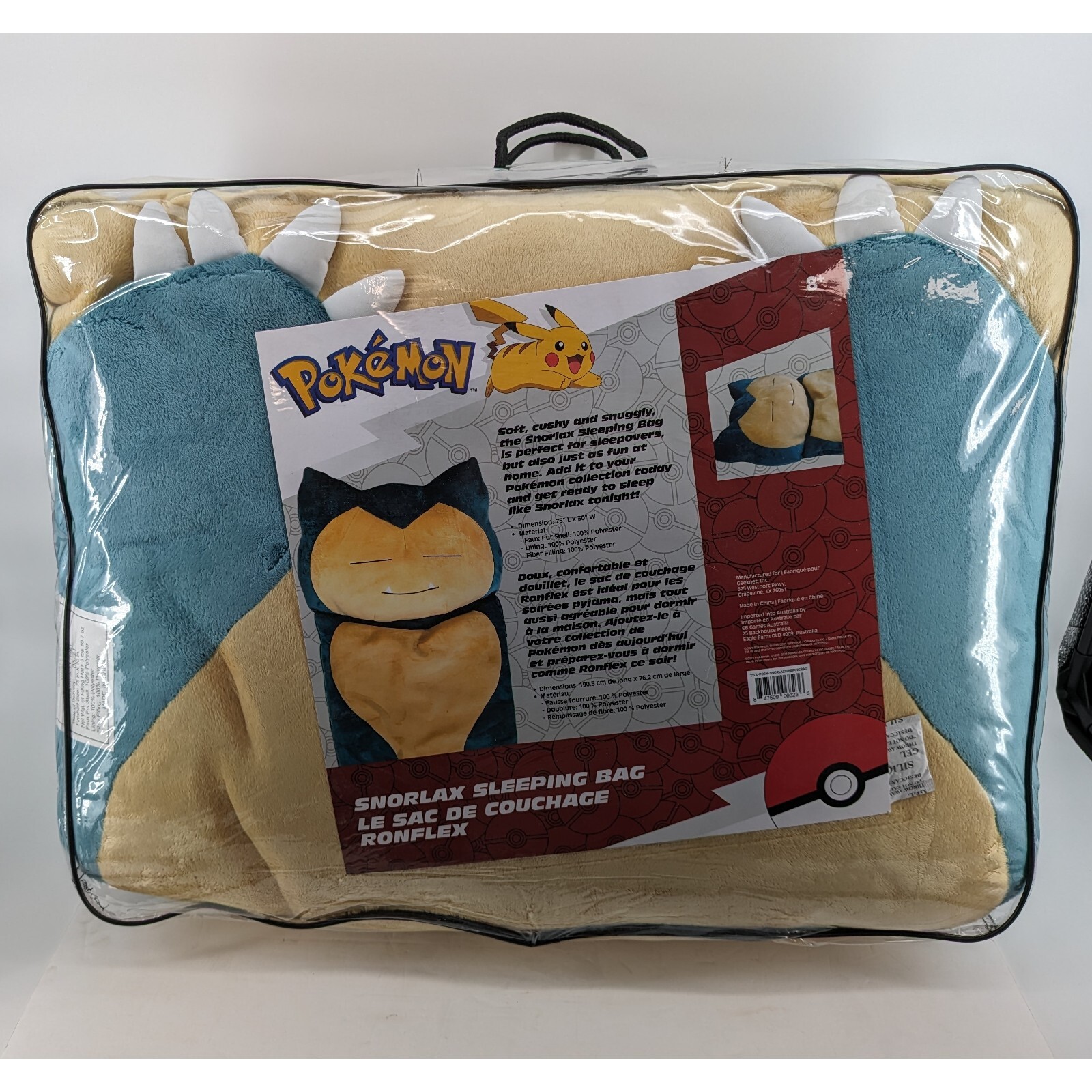 Pokemon Snorlax Sleeping Bag Velboa Plush Pillow Blanket Figure 75" X 30" New