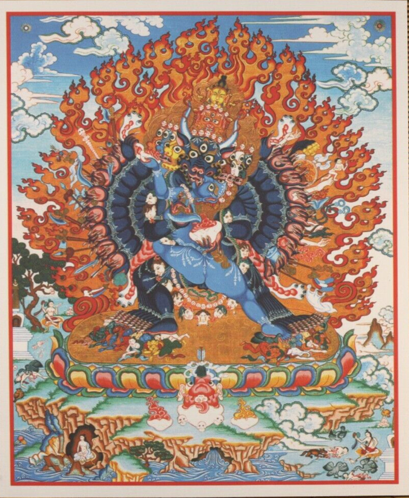 Vajrabhairava, Tibetan Thangka, Print on natural canvas Vajrabhairava, Tibetan Thangka, Print on natural canvas