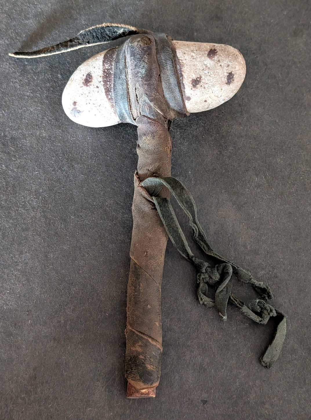 Antique Native American Stone Hammer Club w/ Original Leather and Handle Antique Native American Stone Hammer Club w/ Original Leather and Handle