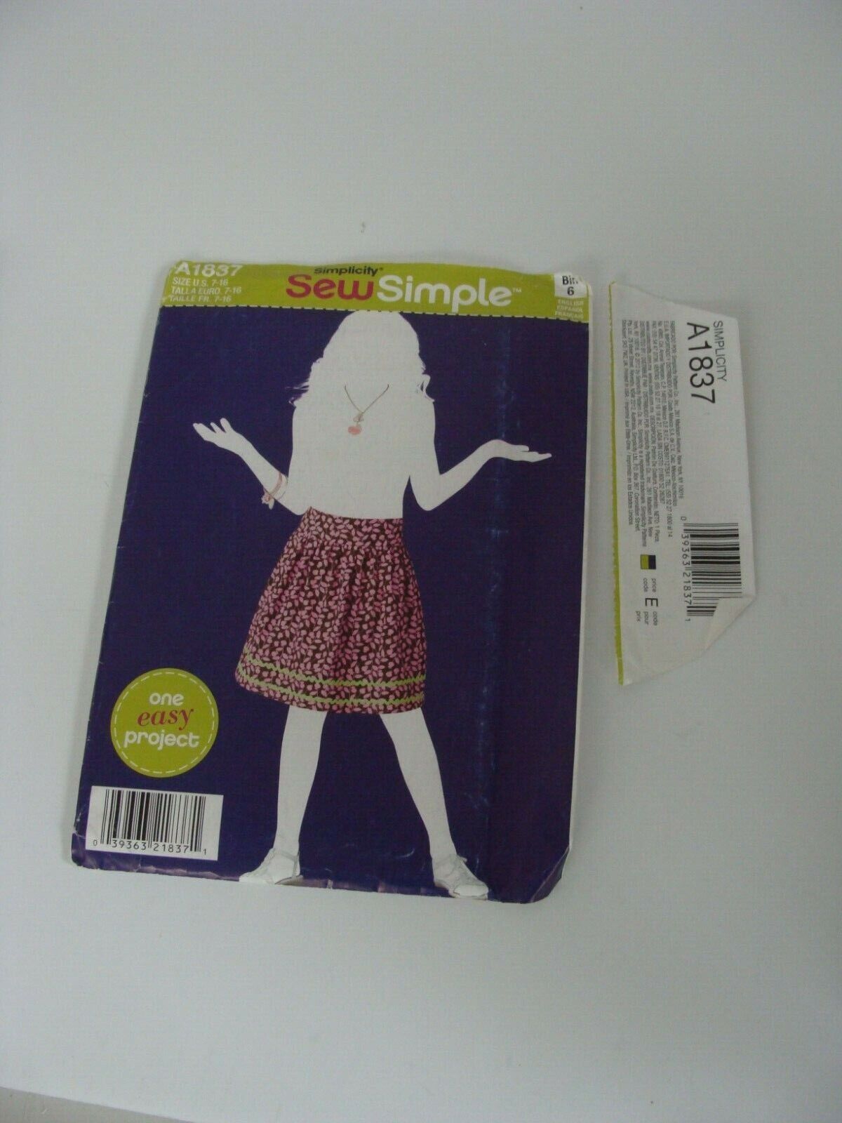 Simplicity # 1837 Sew Simple Girls Skirt Sz 7-16 UNCUT 2012